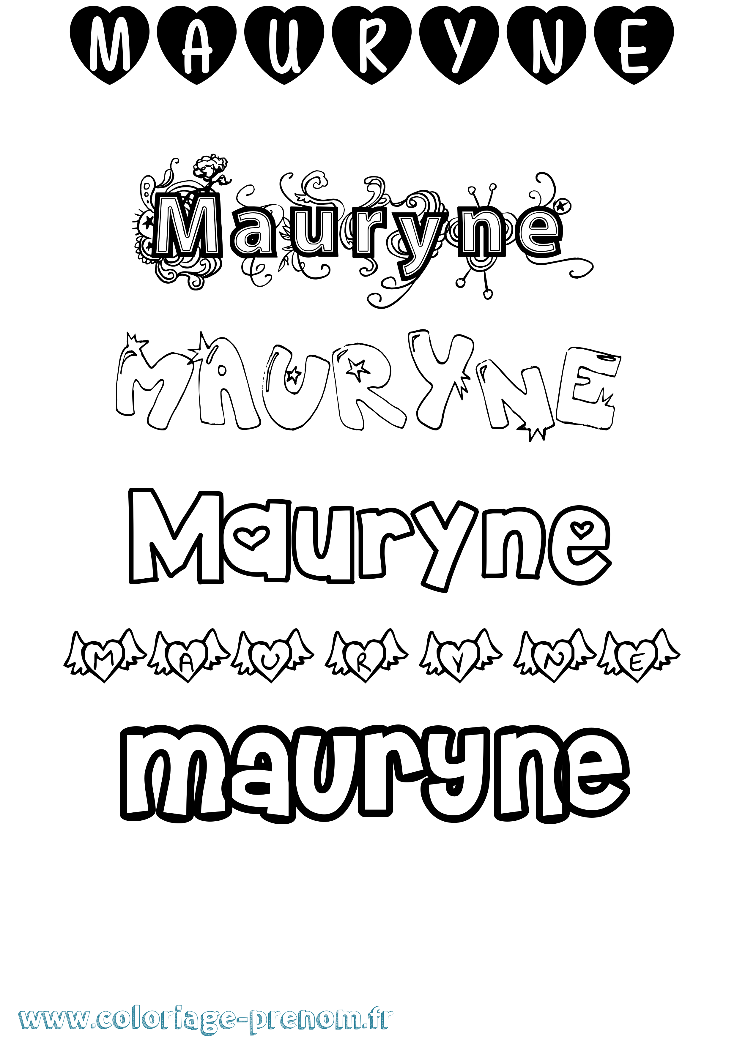Coloriage prénom Mauryne Girly