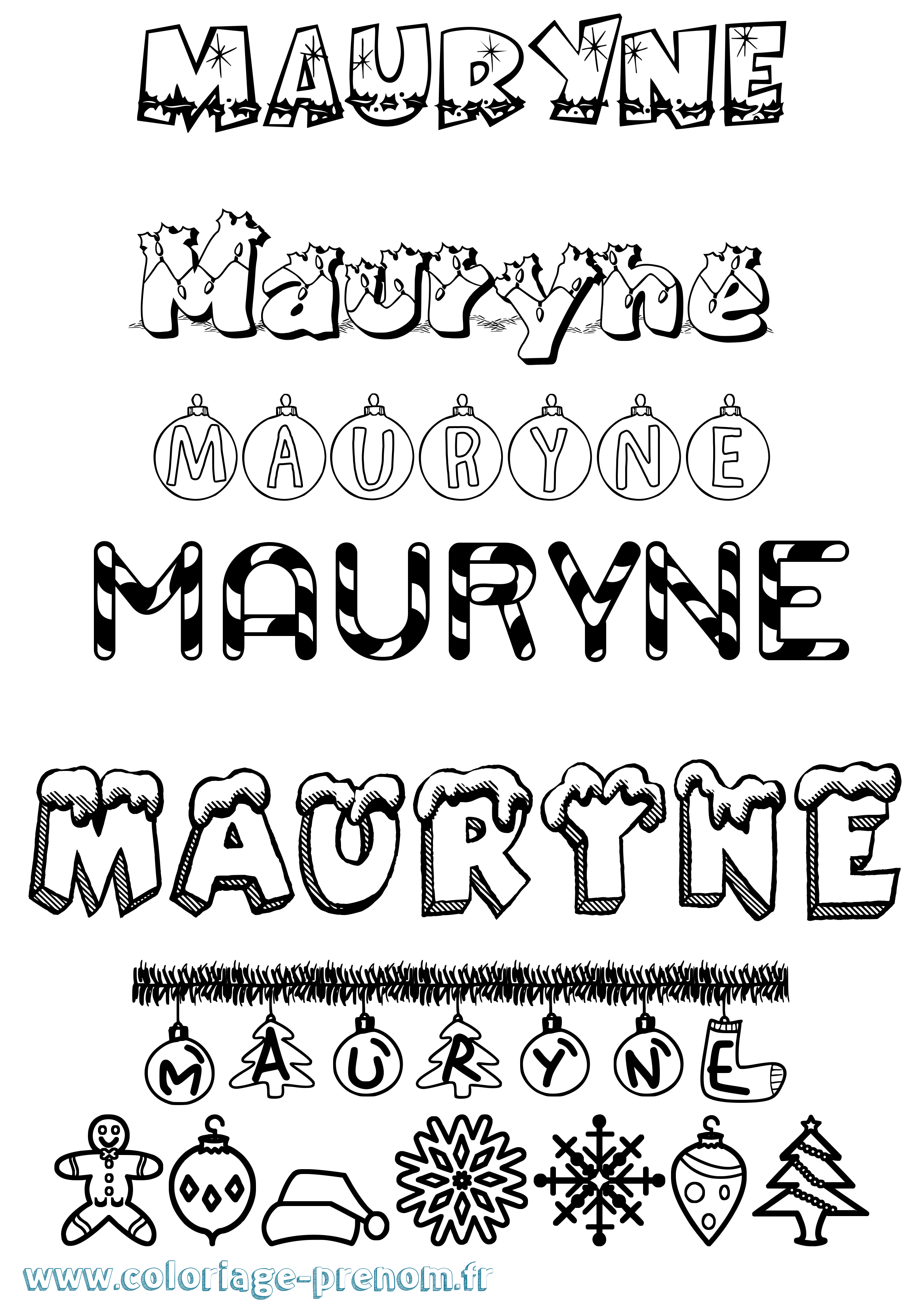 Coloriage prénom Mauryne Noël