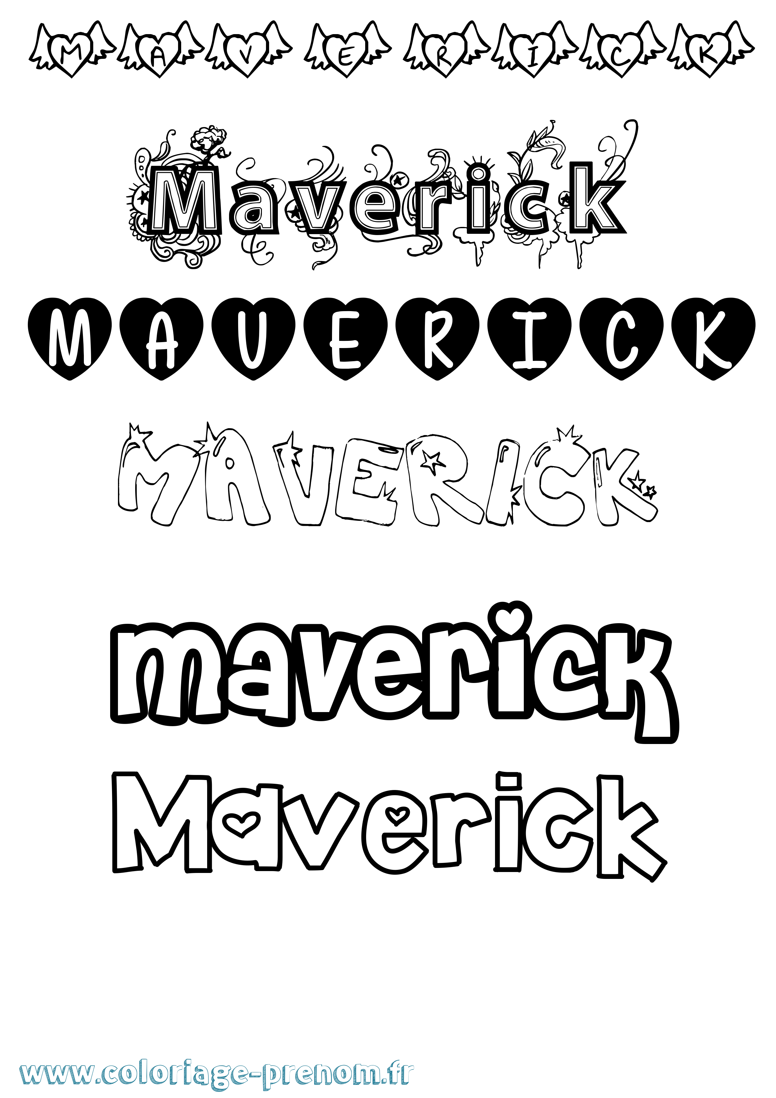 Coloriage prénom Maverick Girly