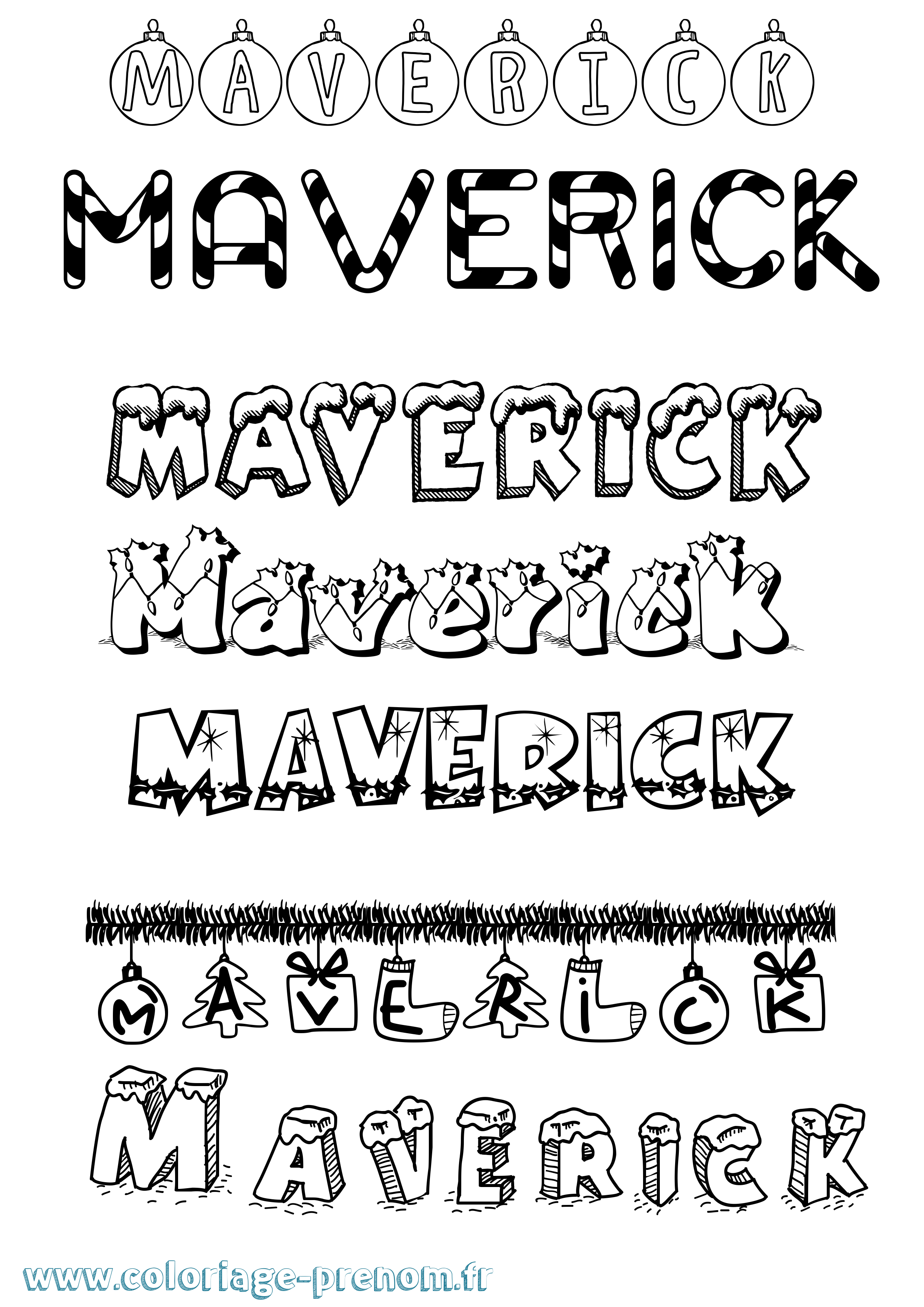Coloriage prénom Maverick Noël