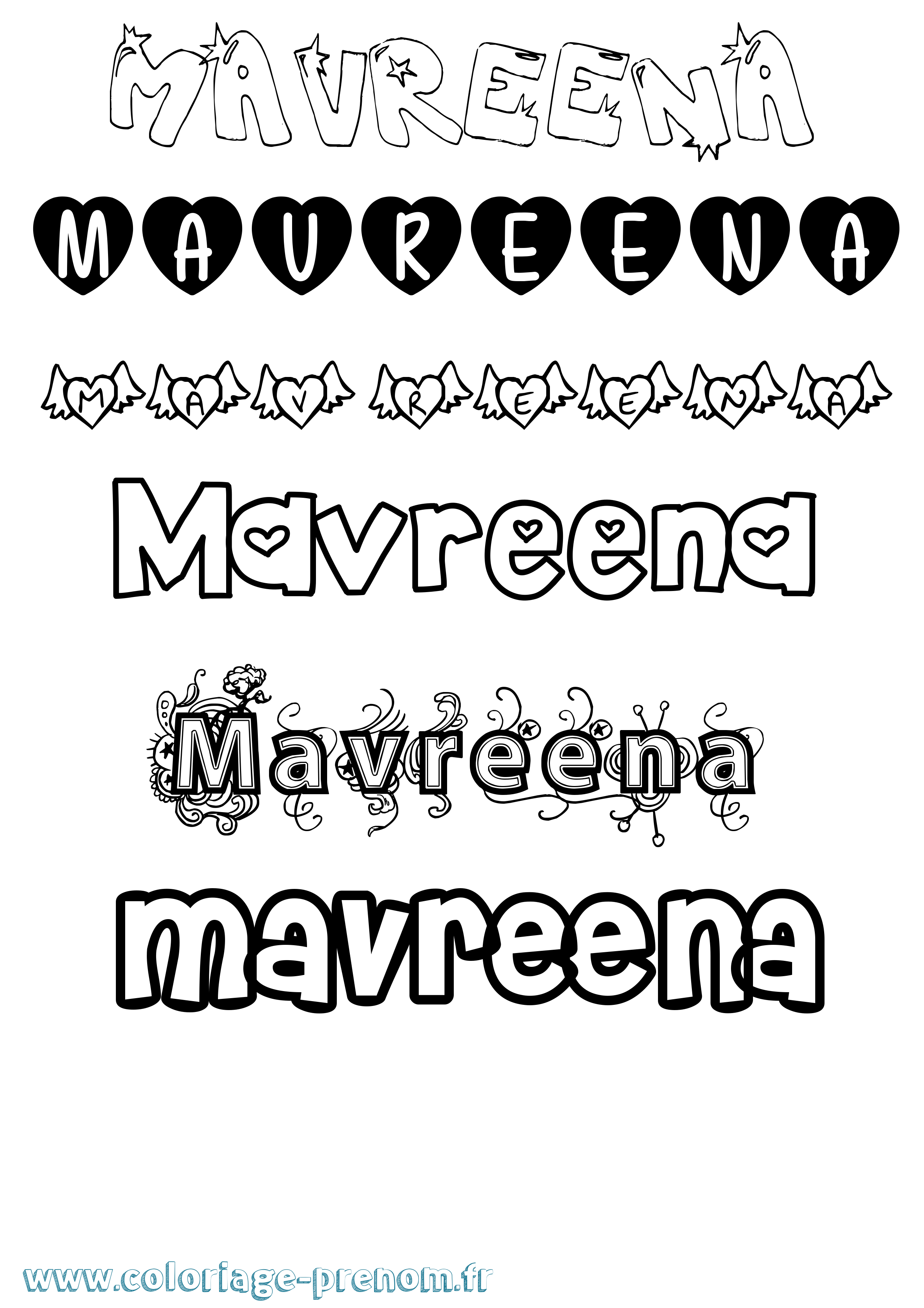 Coloriage prénom Mavreena Girly