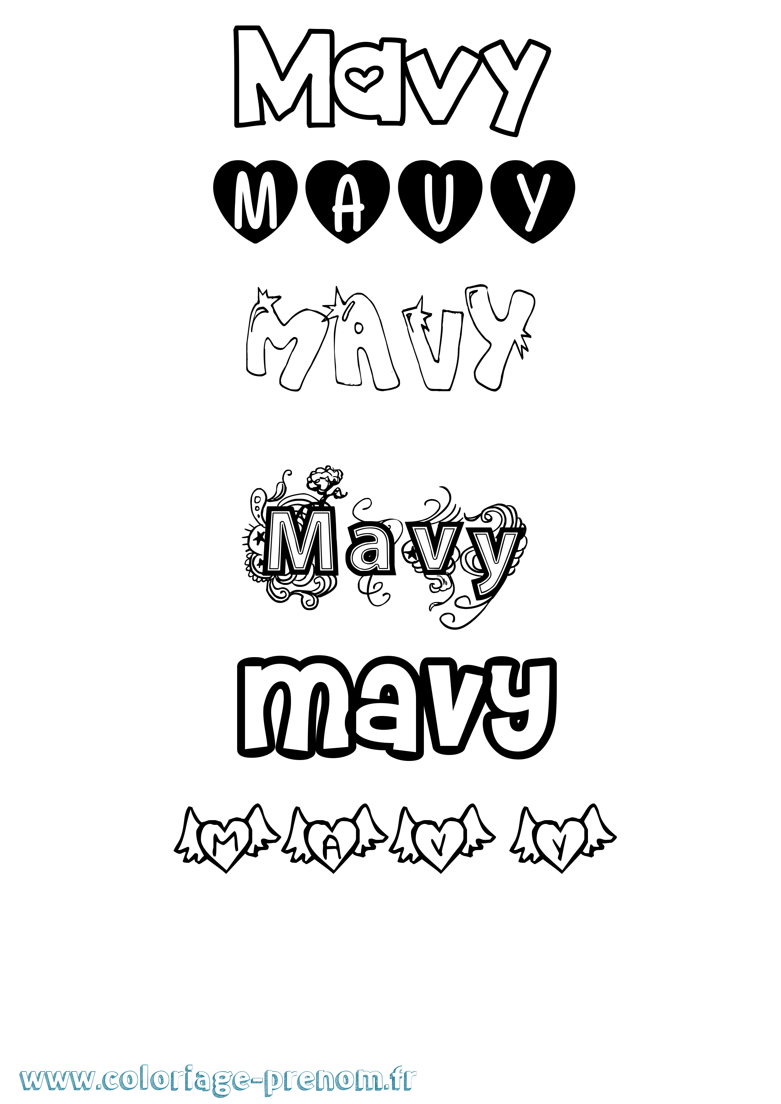Coloriage prénom Mavy Girly