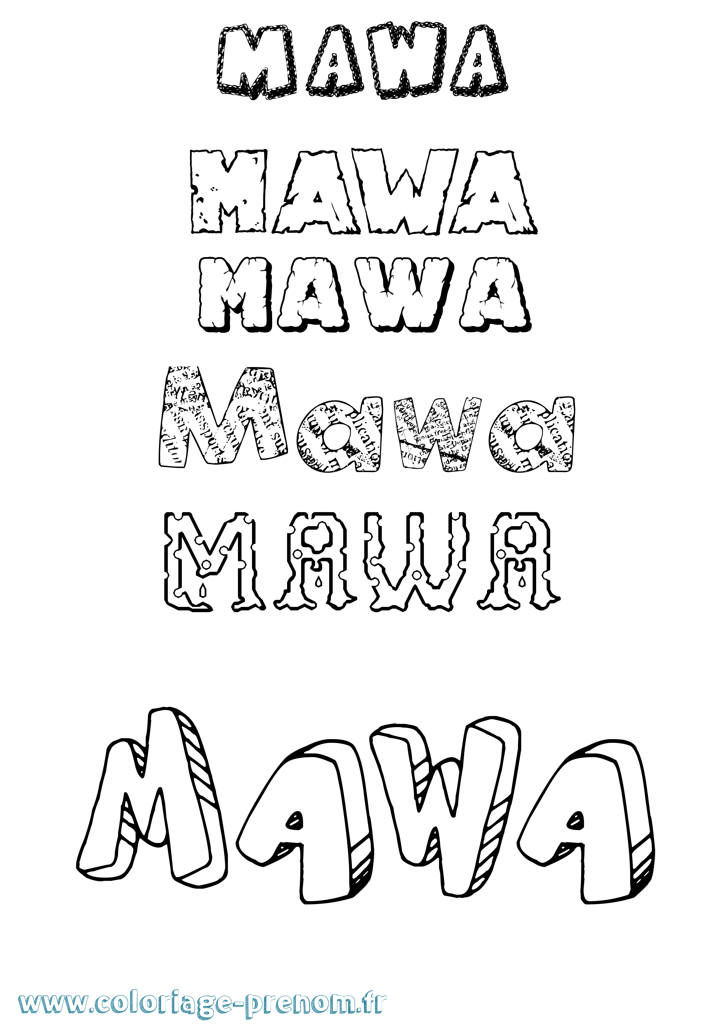 Coloriage prénom Mawa Destructuré