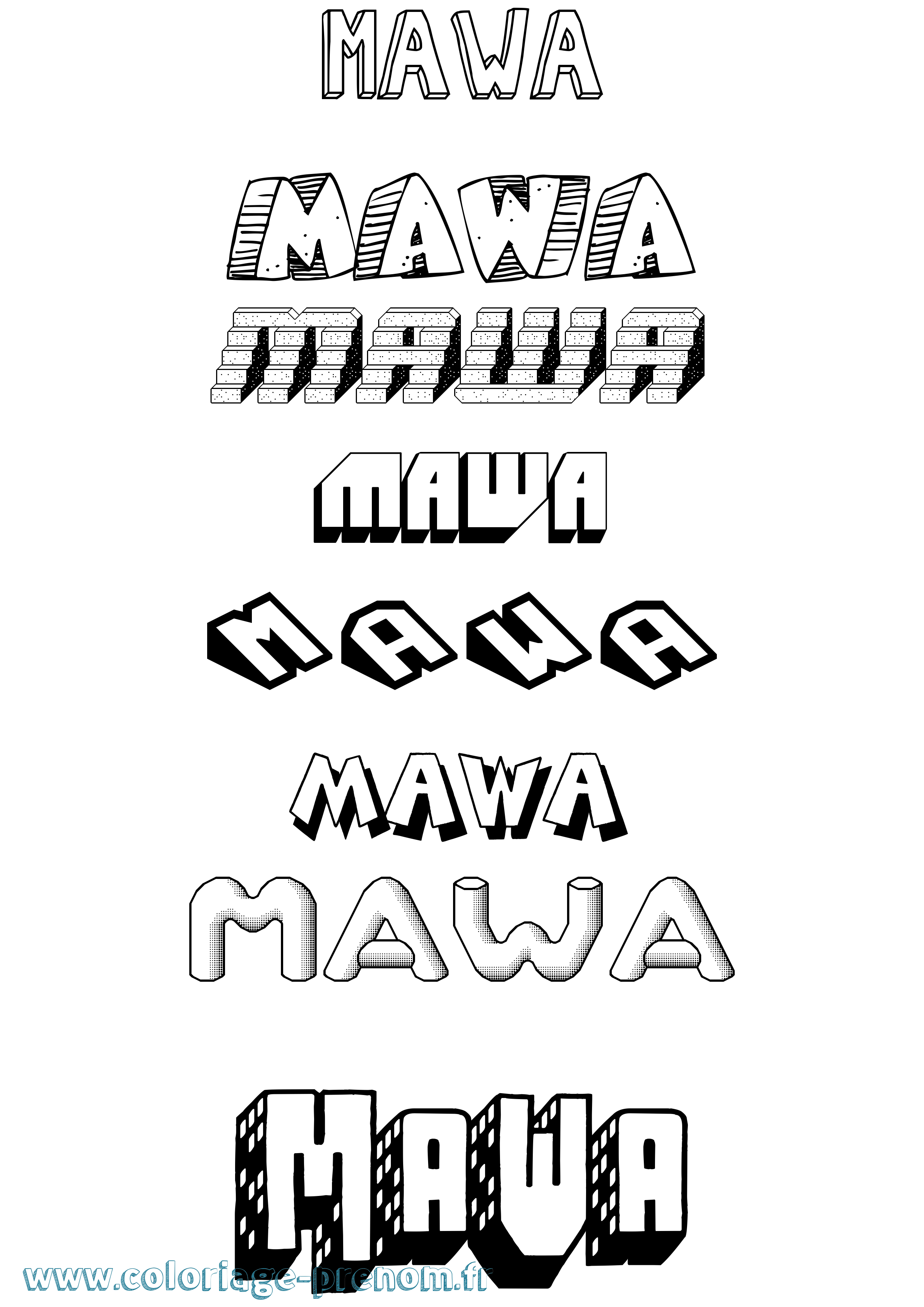 Coloriage prénom Mawa Effet 3D