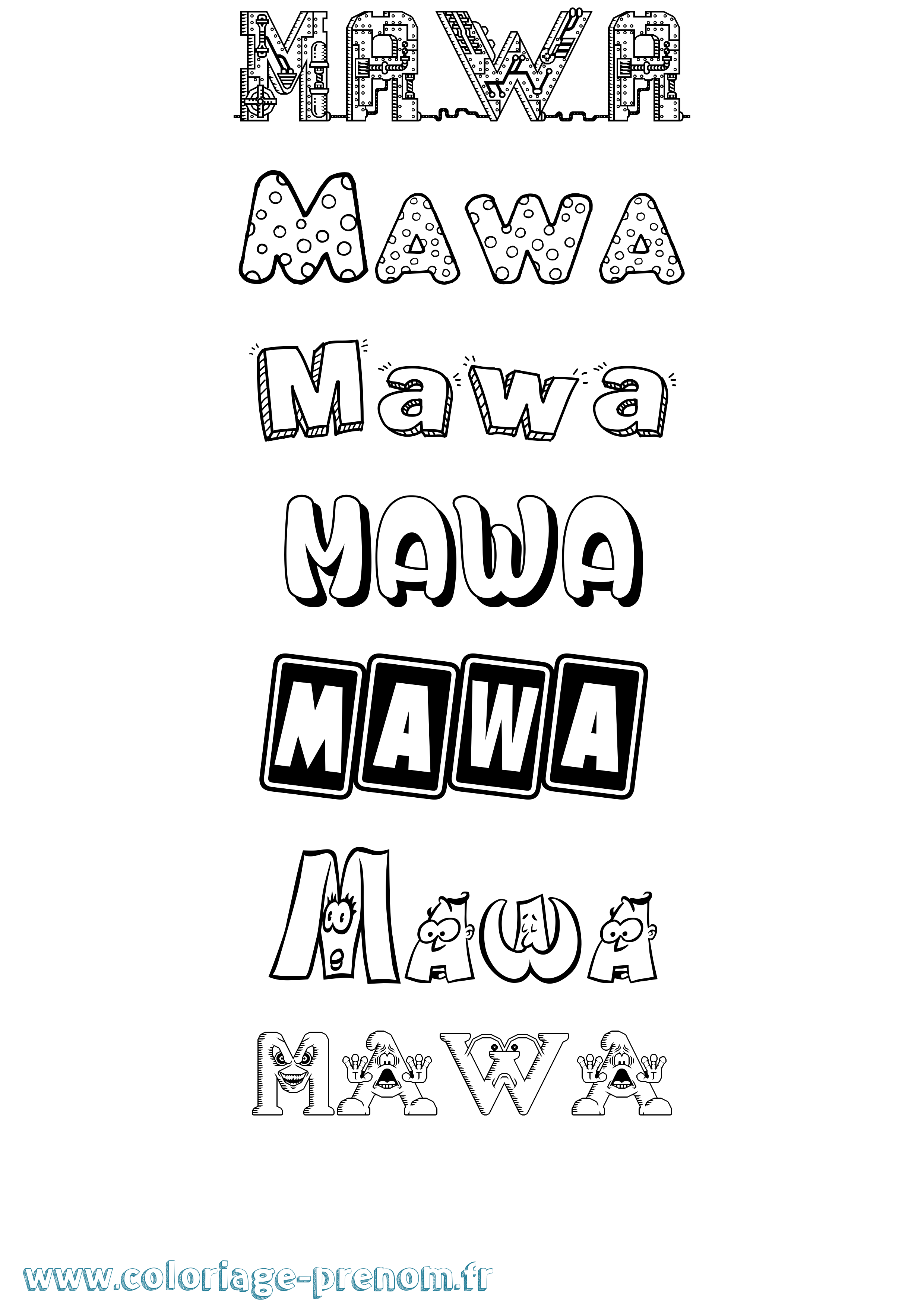 Coloriage prénom Mawa Fun