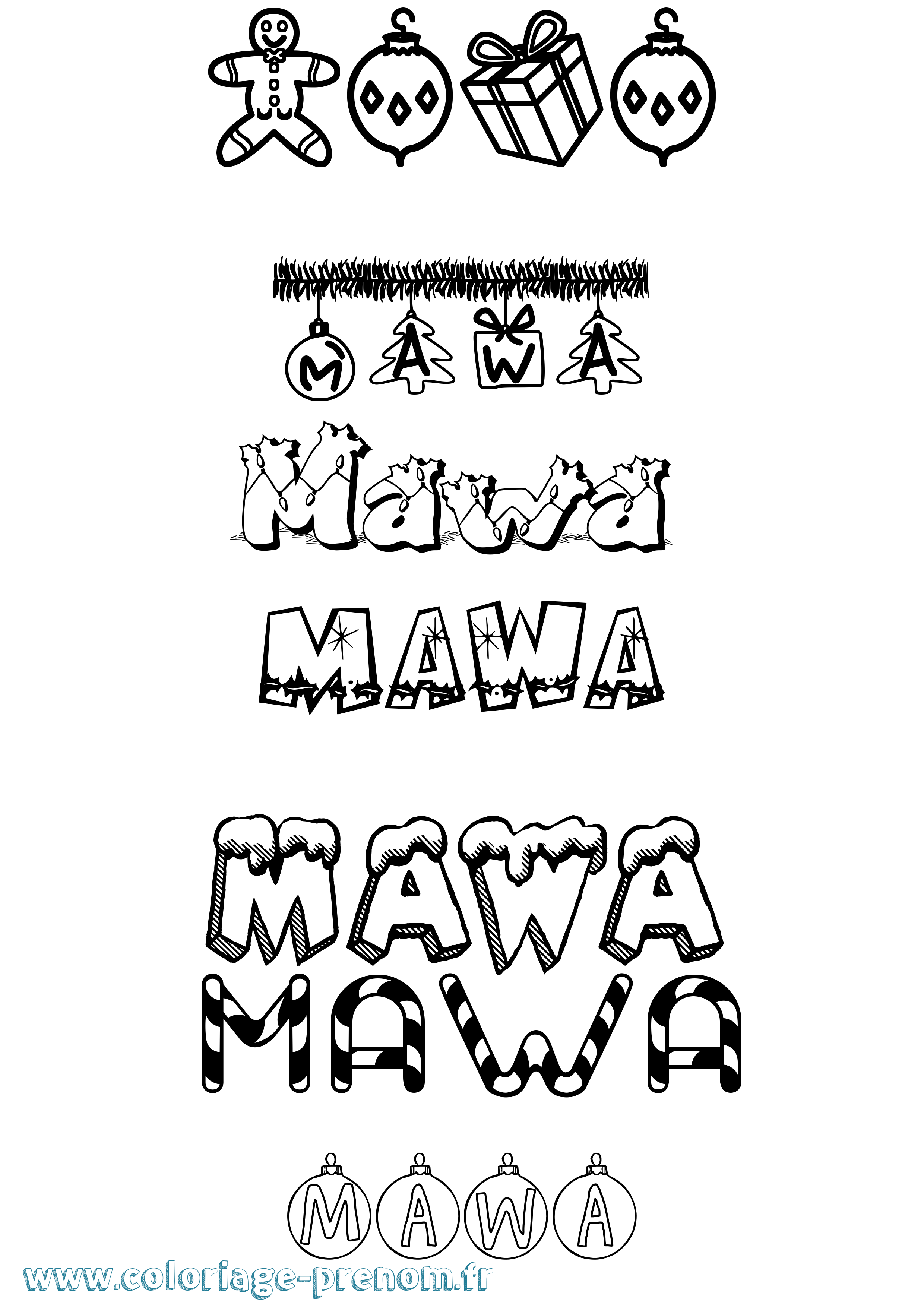 Coloriage prénom Mawa Noël