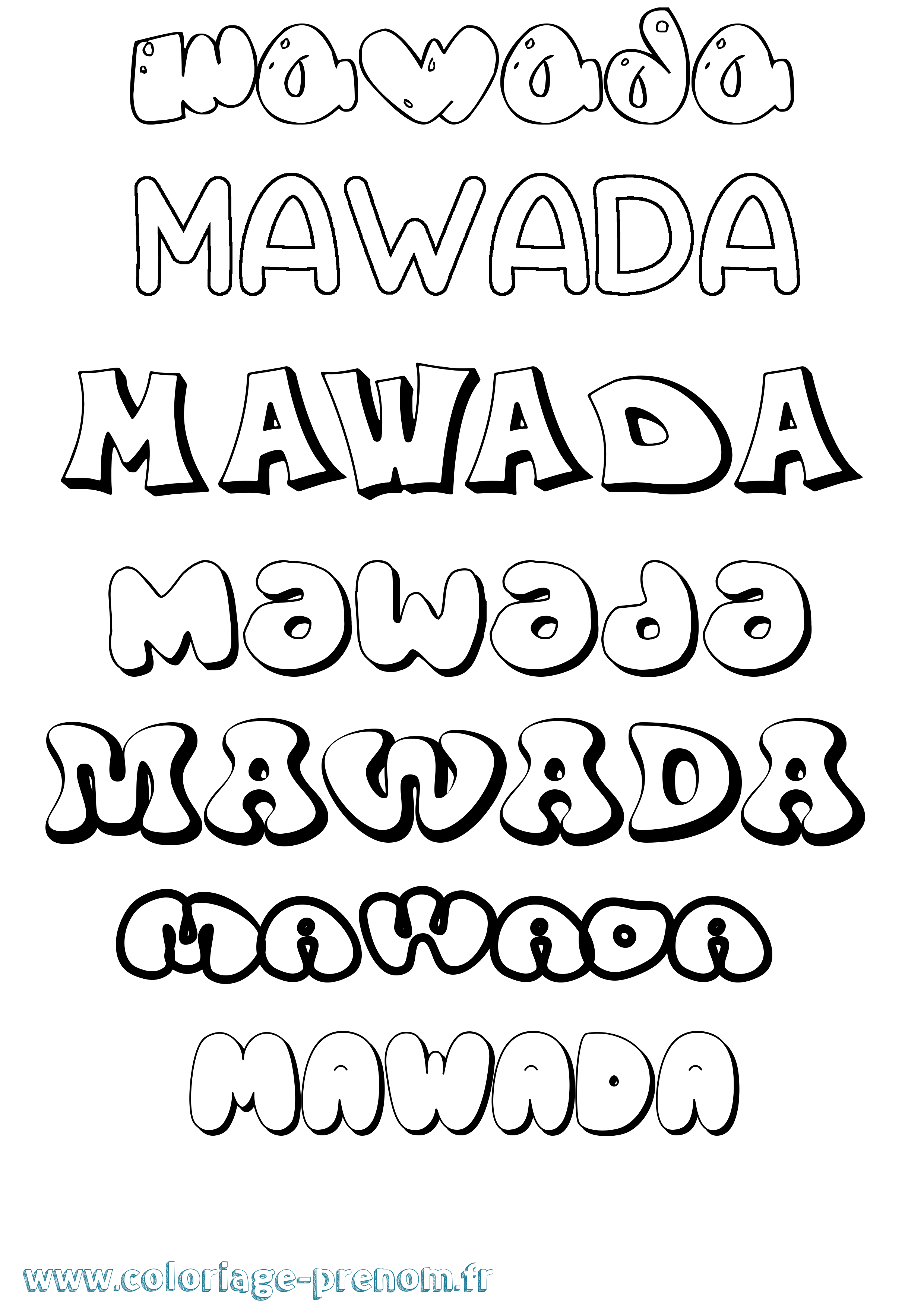 Coloriage prénom Mawada Bubble