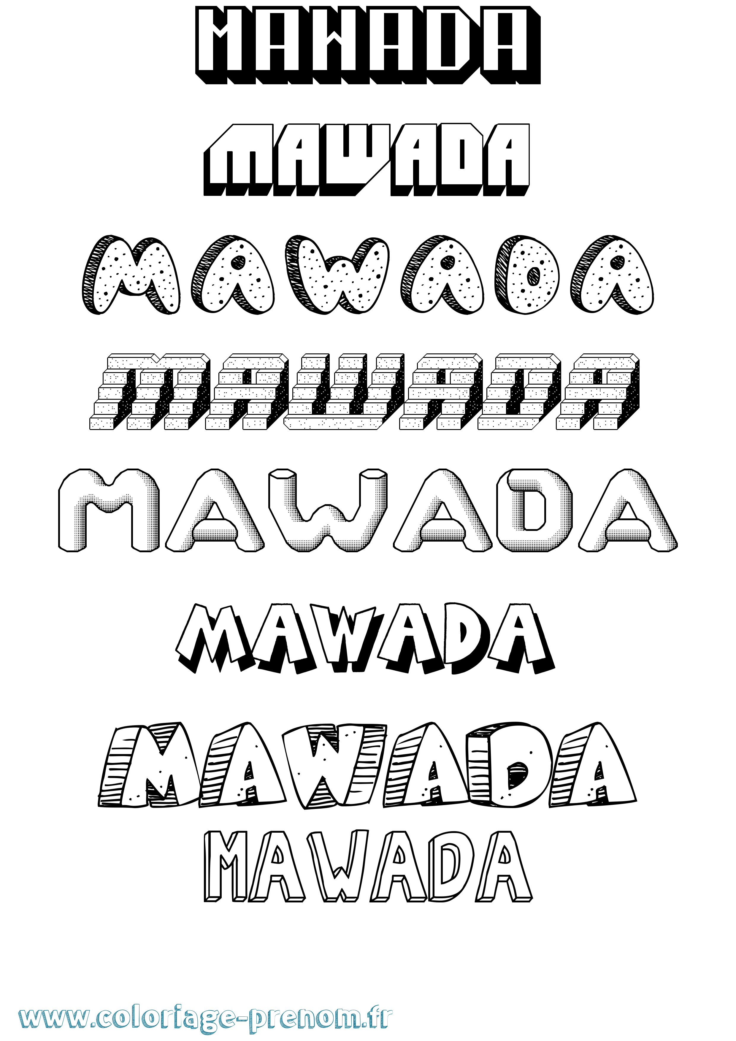 Coloriage prénom Mawada Effet 3D