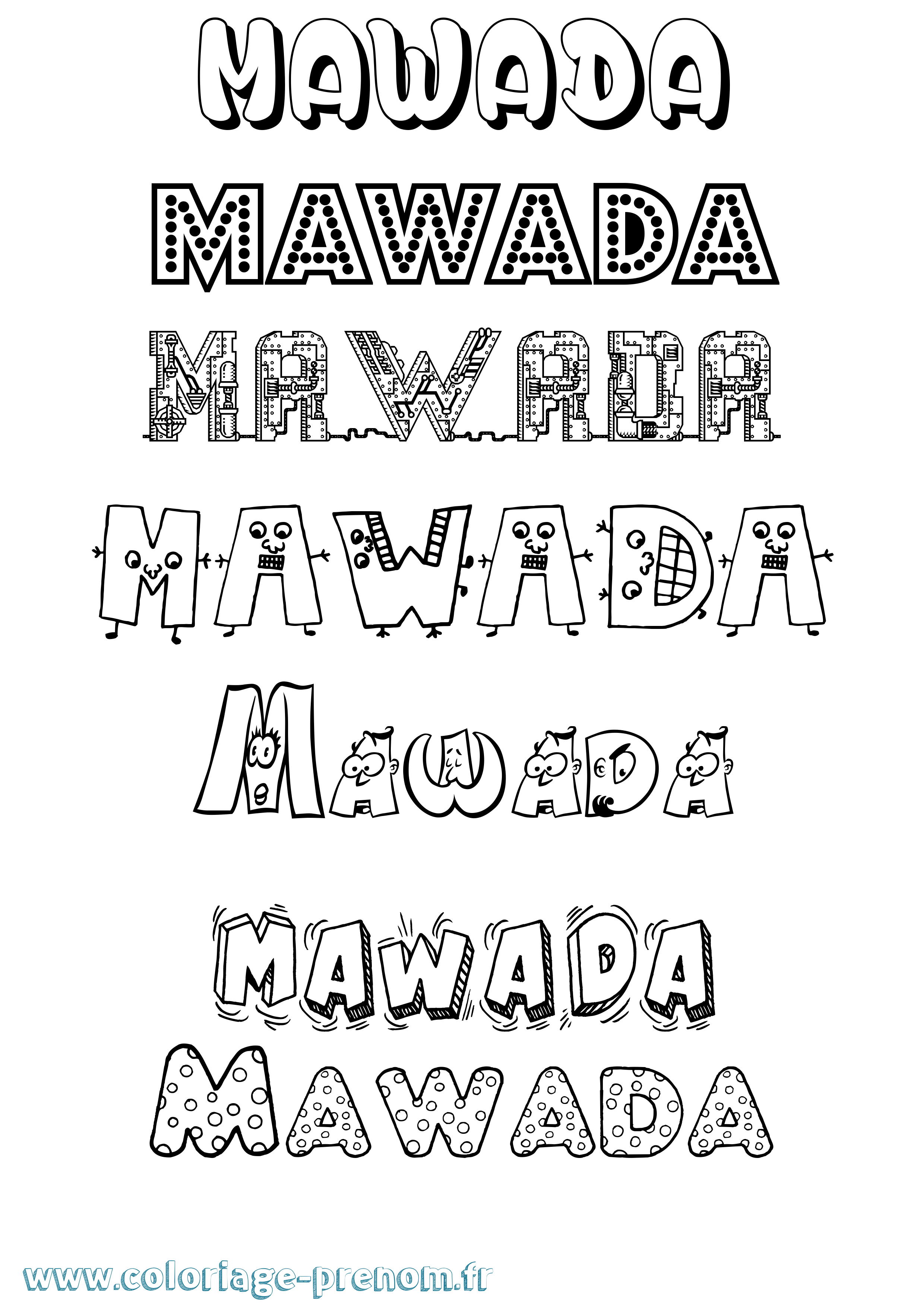 Coloriage prénom Mawada Fun