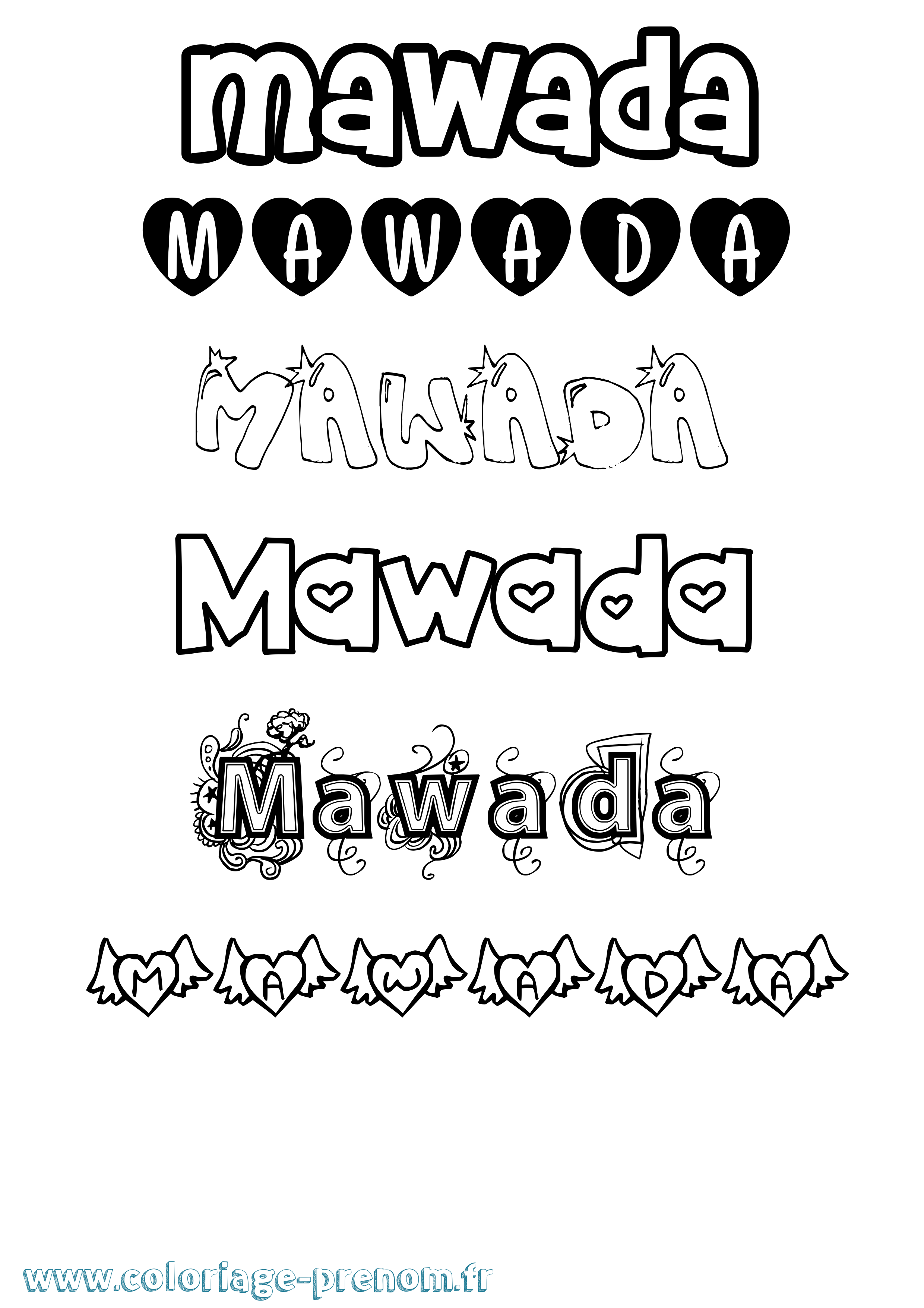Coloriage prénom Mawada Girly