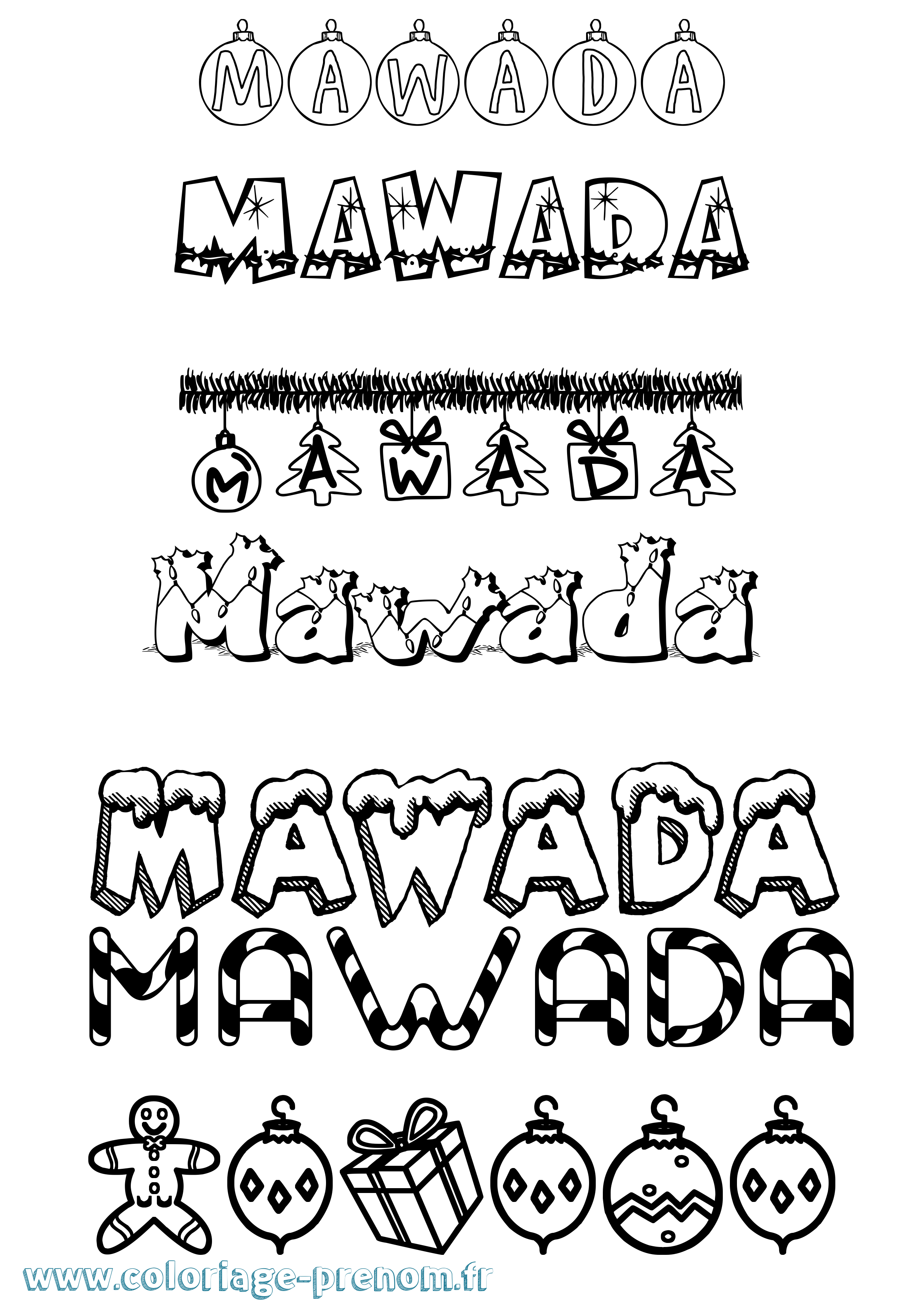 Coloriage prénom Mawada Noël