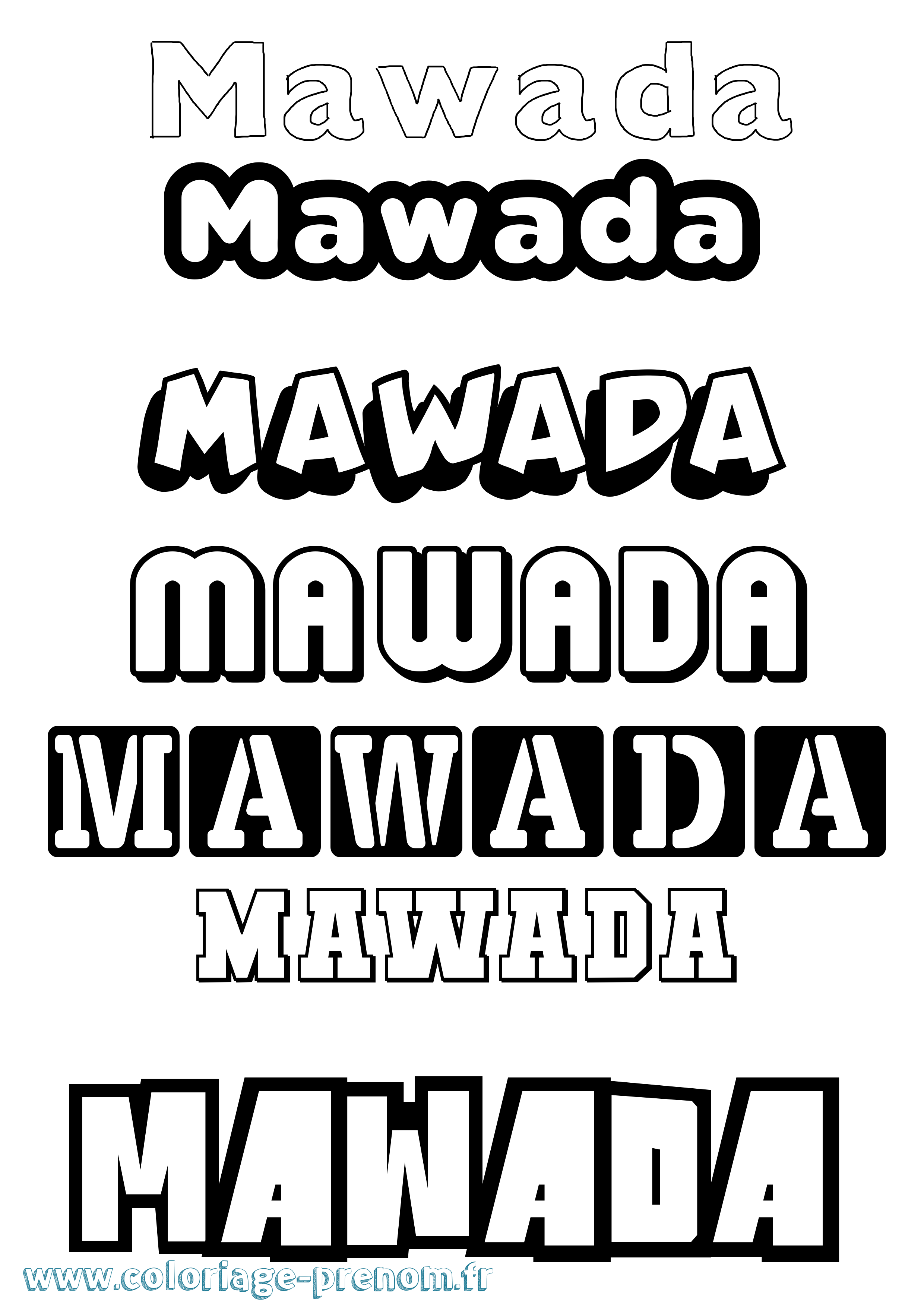Coloriage prénom Mawada Simple