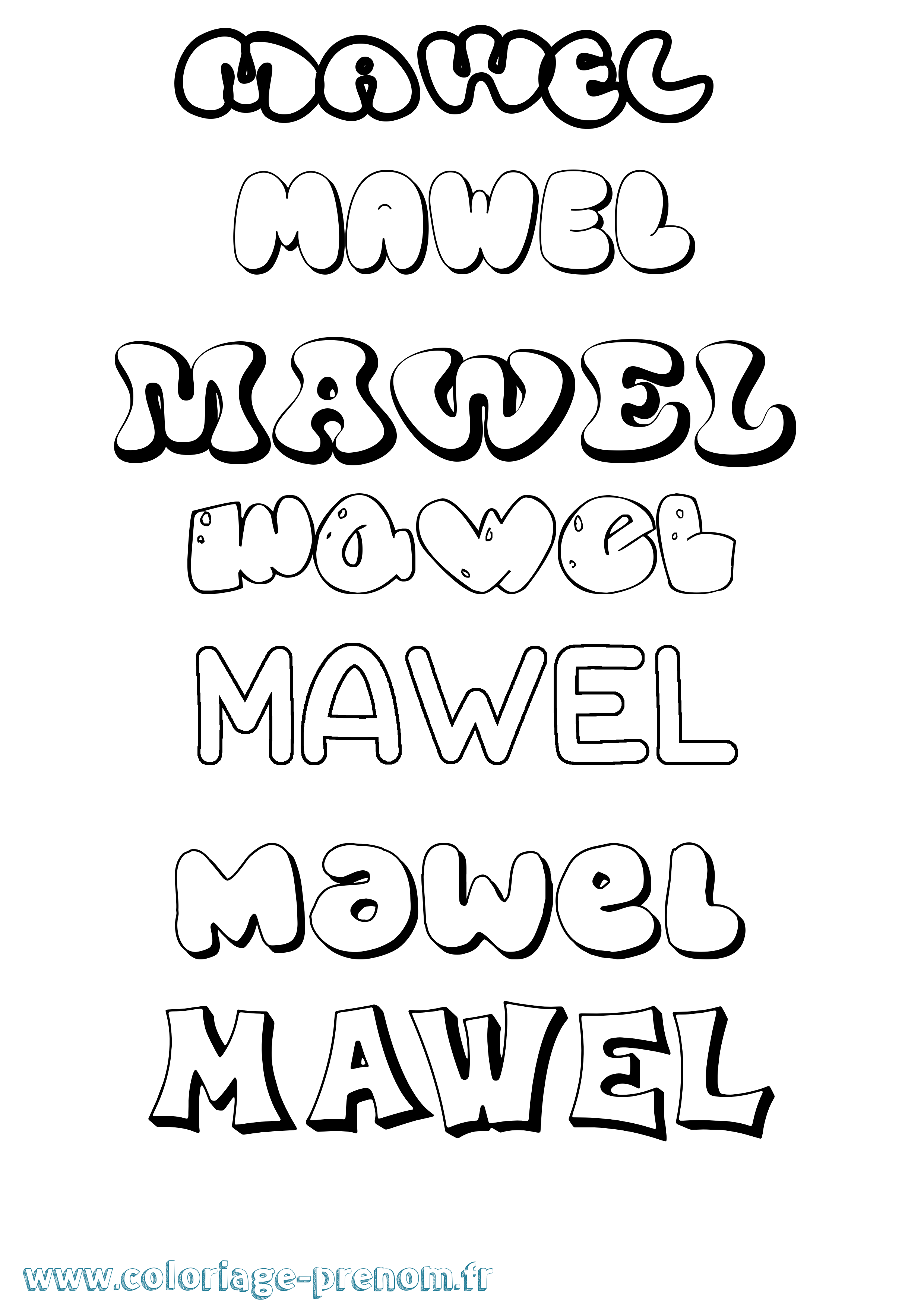 Coloriage prénom Mawel Bubble