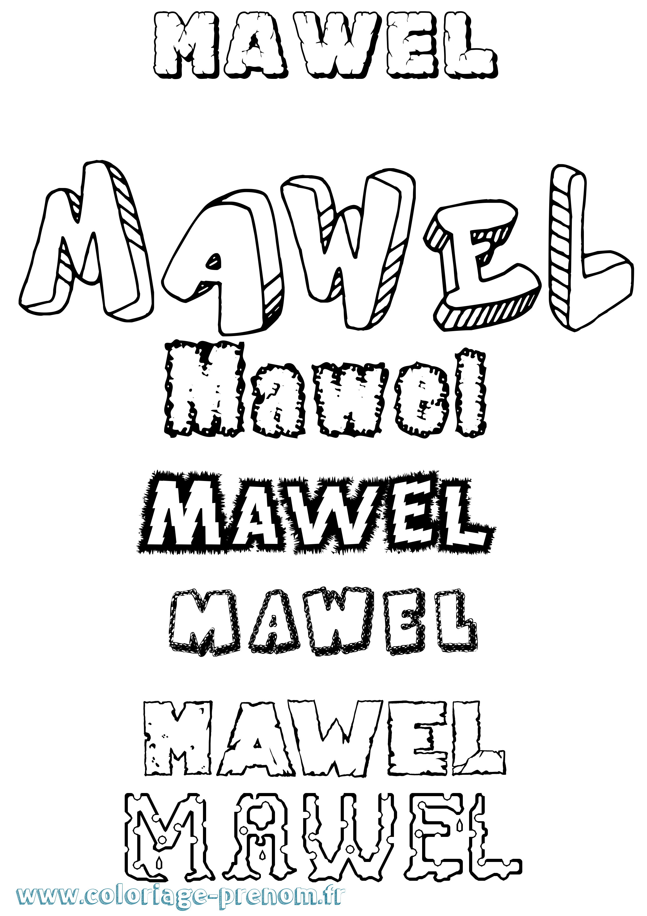 Coloriage prénom Mawel Destructuré
