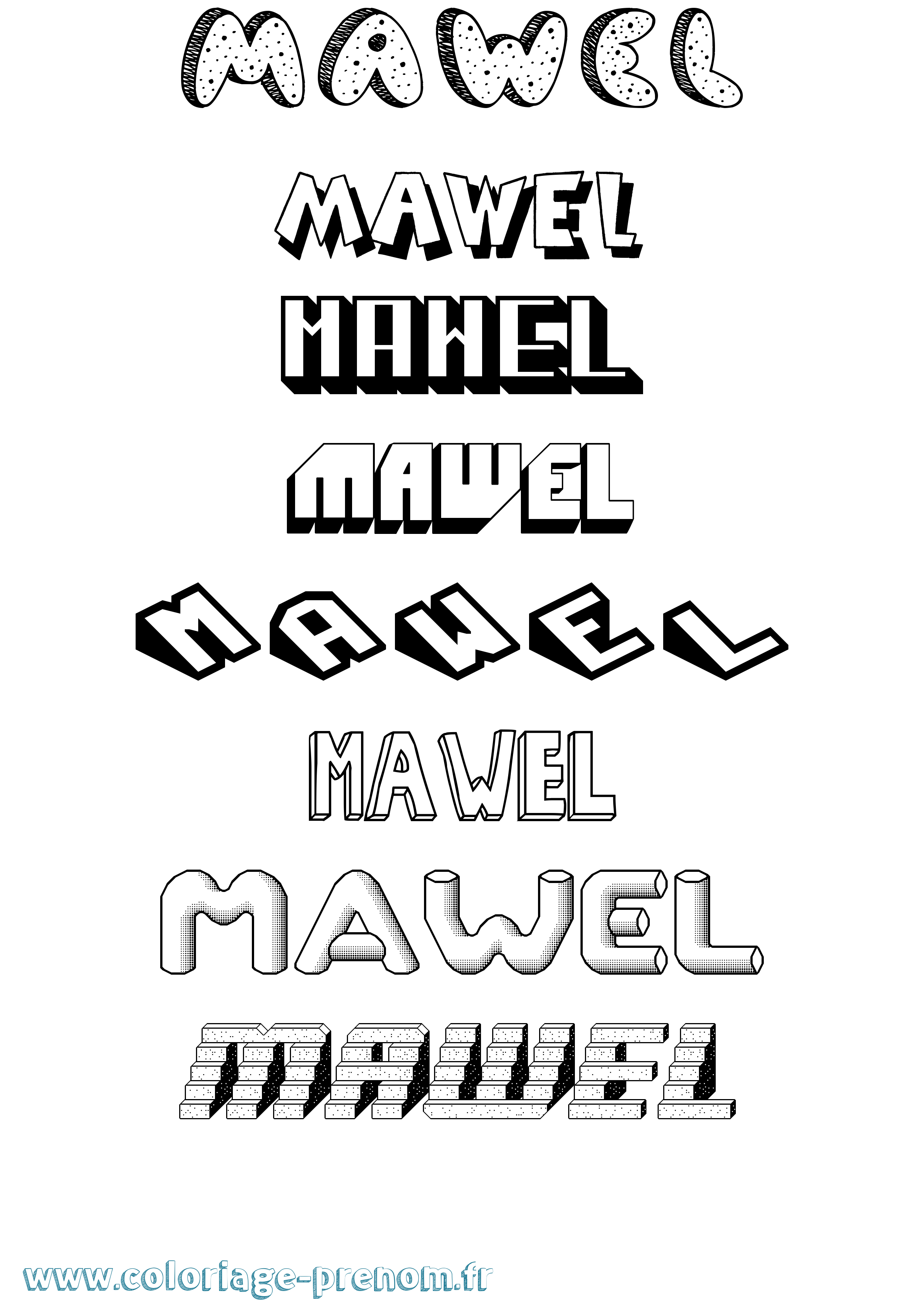 Coloriage prénom Mawel Effet 3D