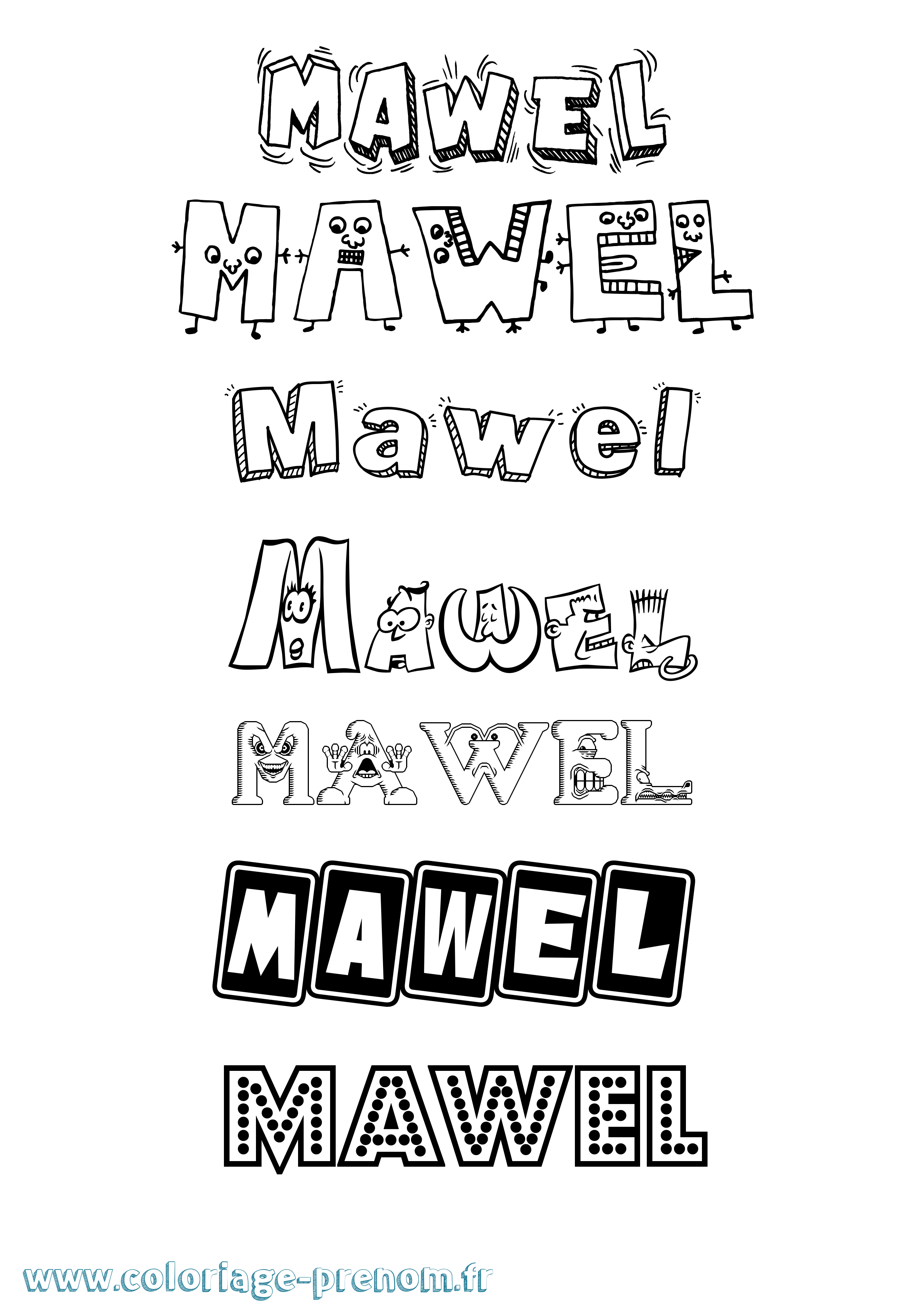 Coloriage prénom Mawel Fun