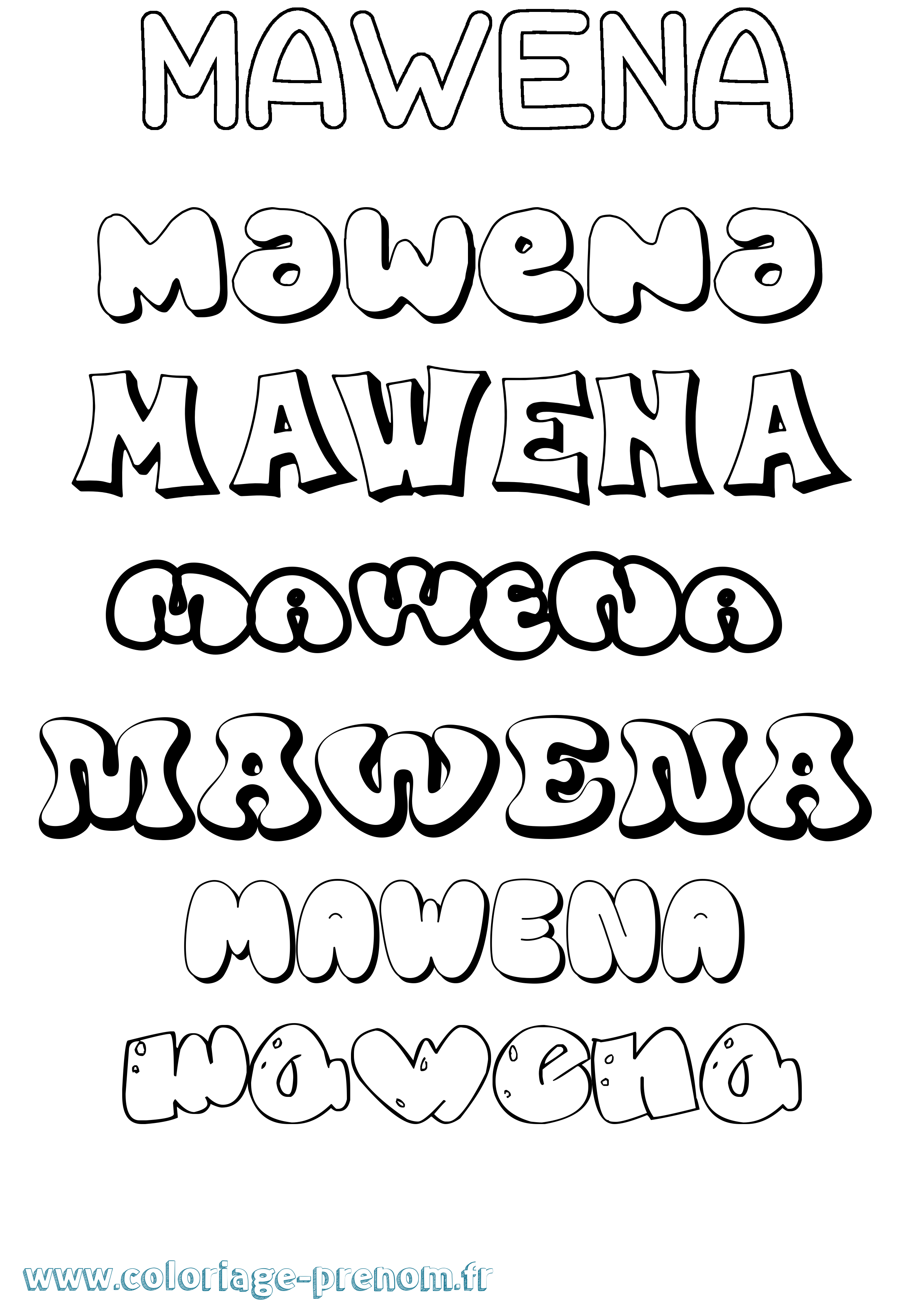 Coloriage prénom Mawena Bubble