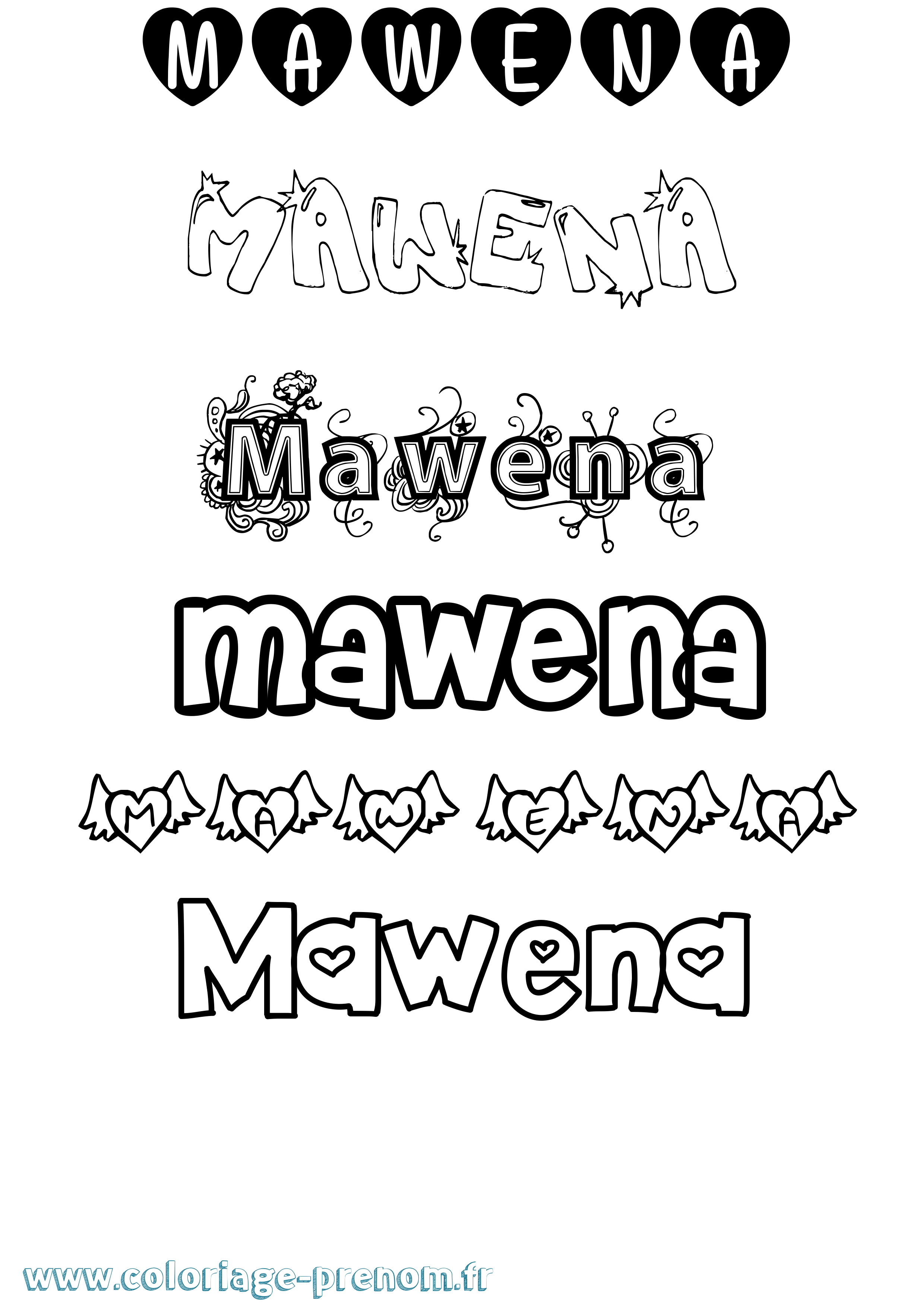 Coloriage prénom Mawena Girly