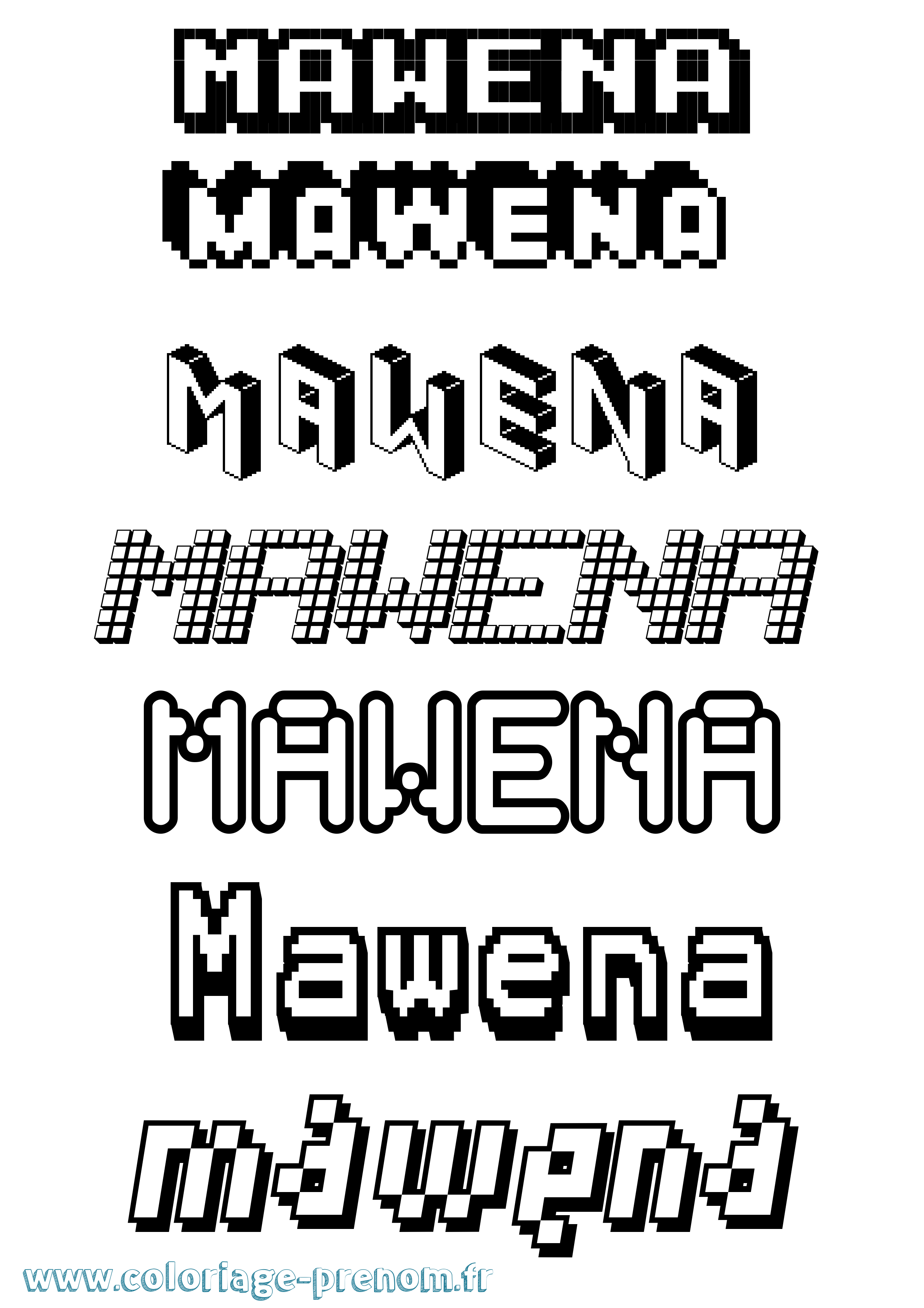 Coloriage prénom Mawena Pixel