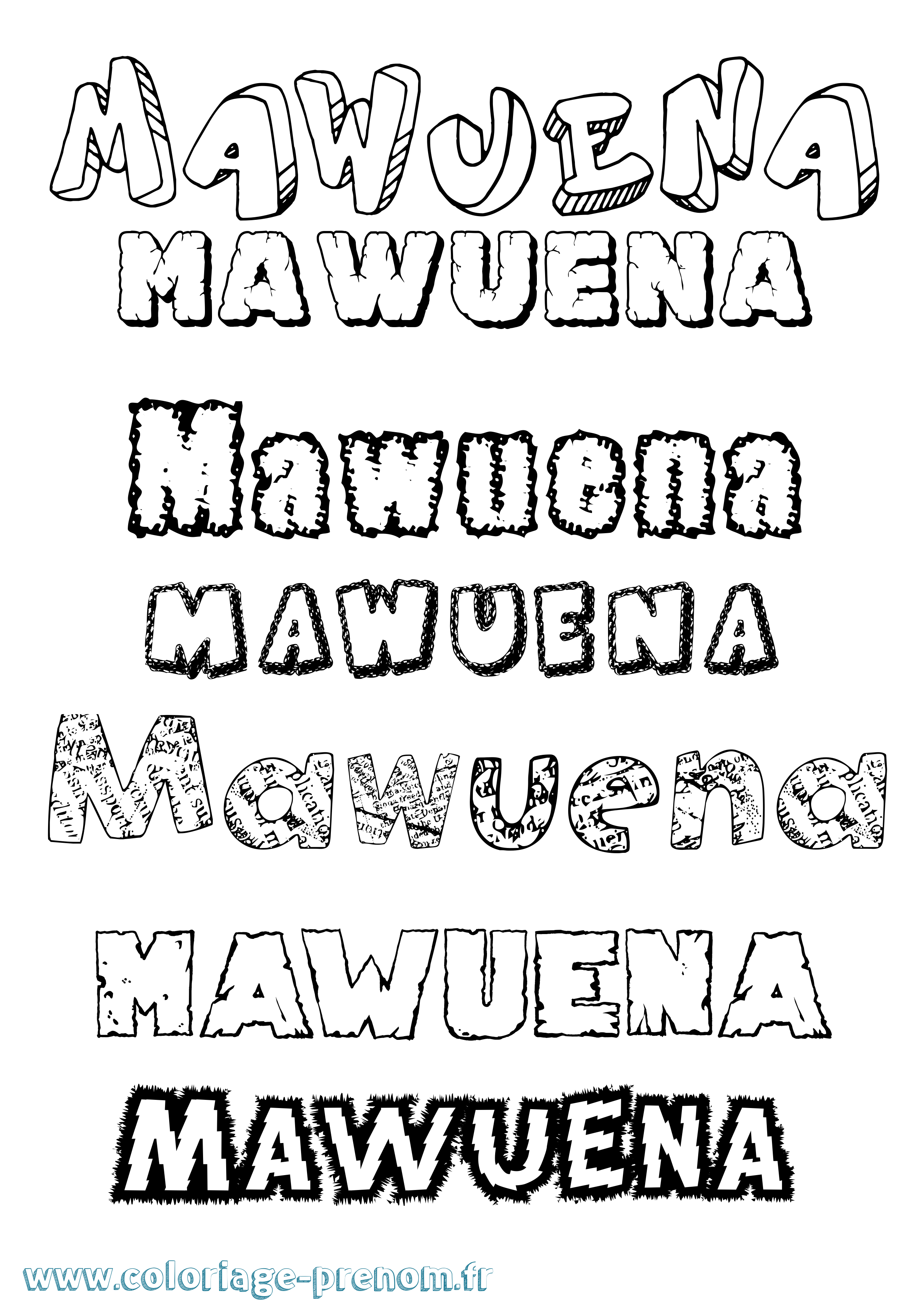 Coloriage prénom Mawuena Destructuré