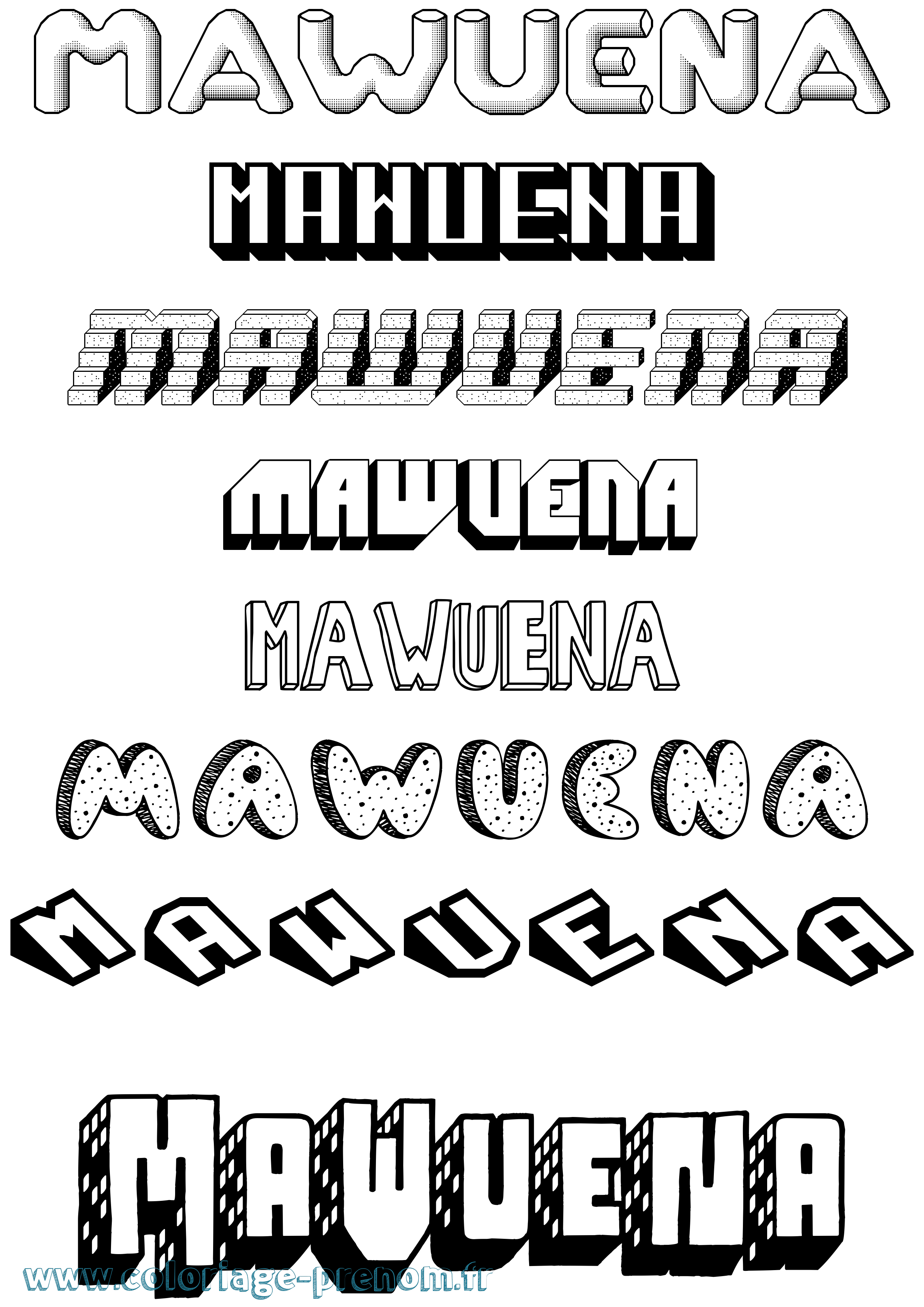 Coloriage prénom Mawuena Effet 3D