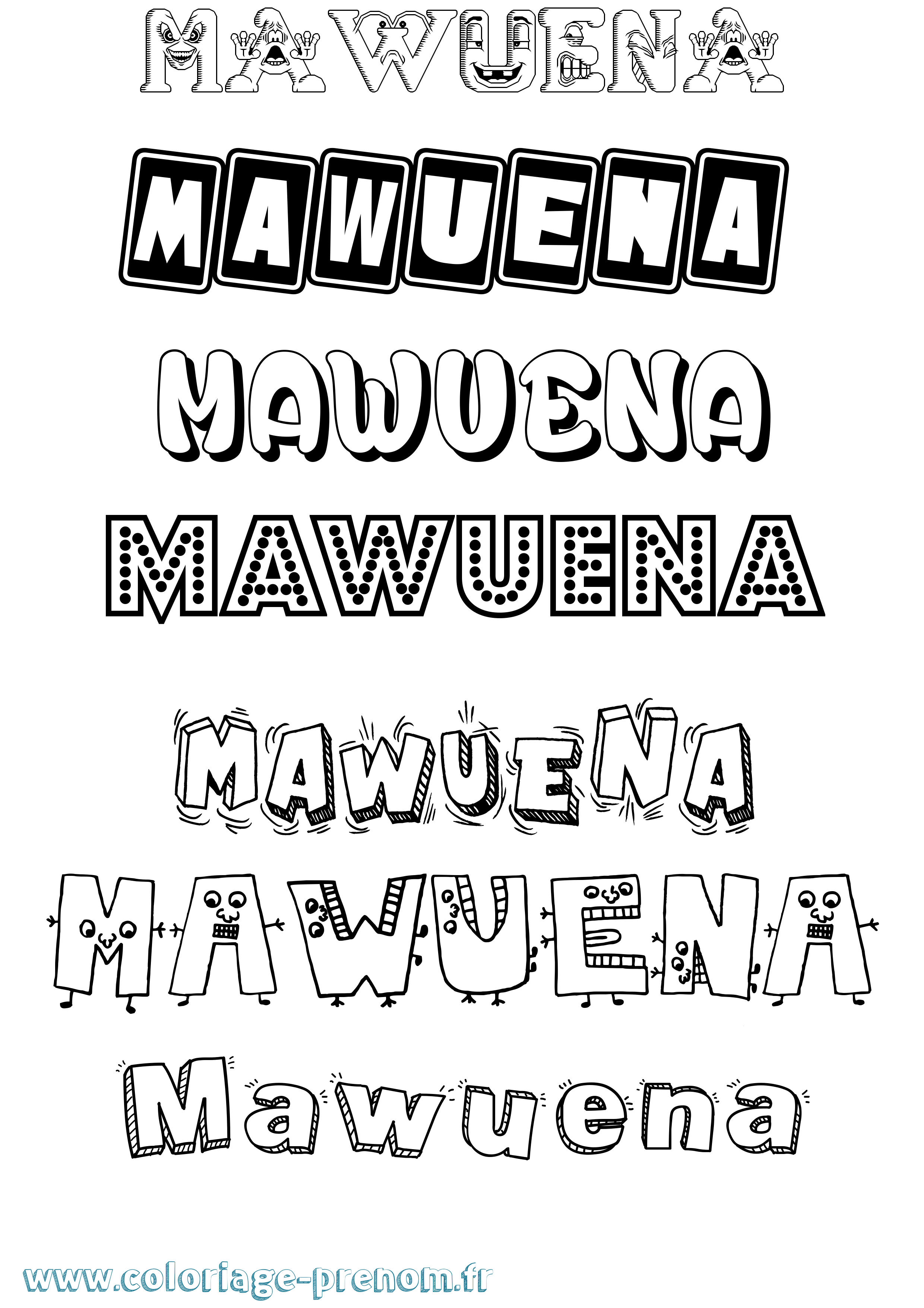 Coloriage prénom Mawuena Fun