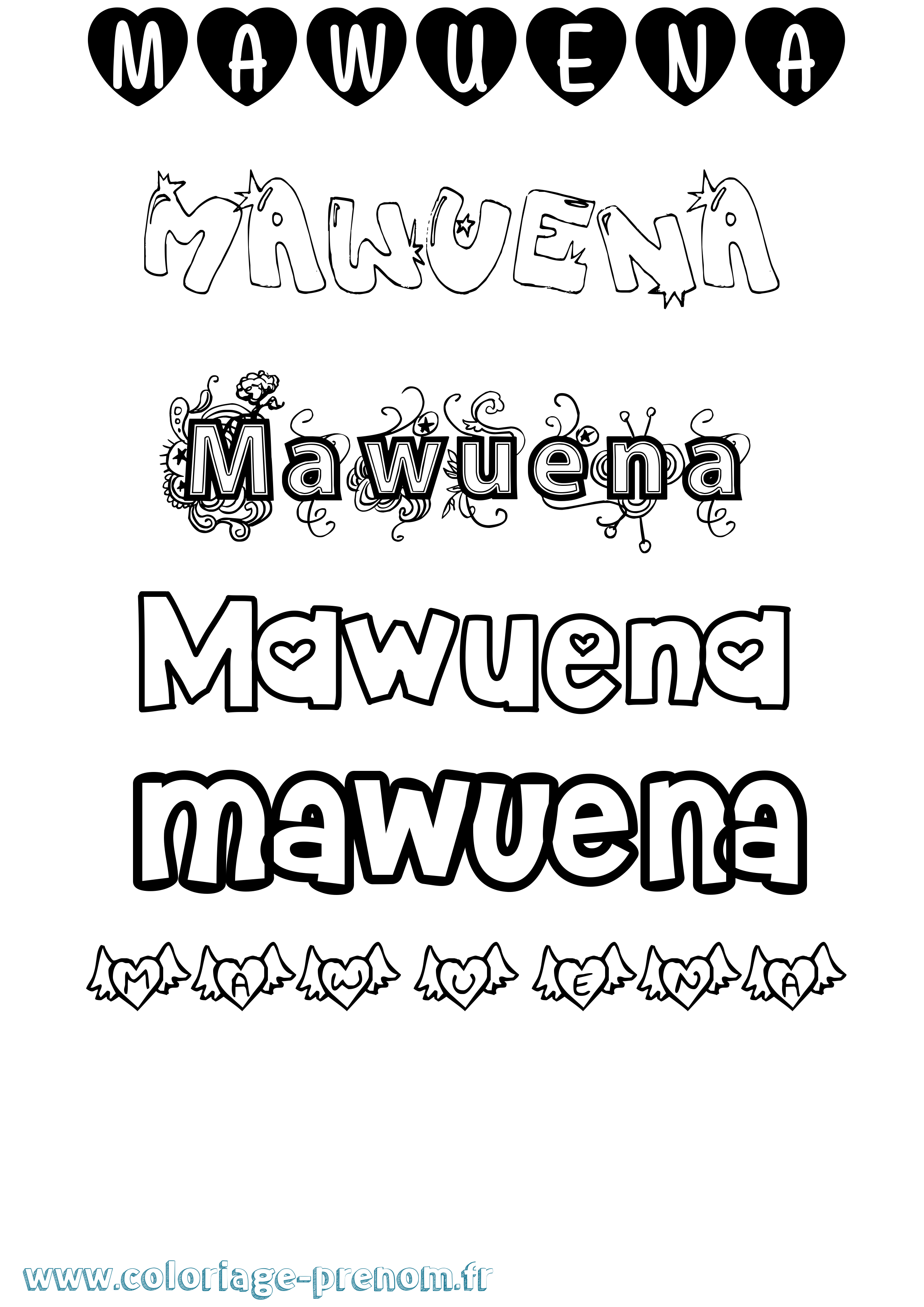 Coloriage prénom Mawuena Girly