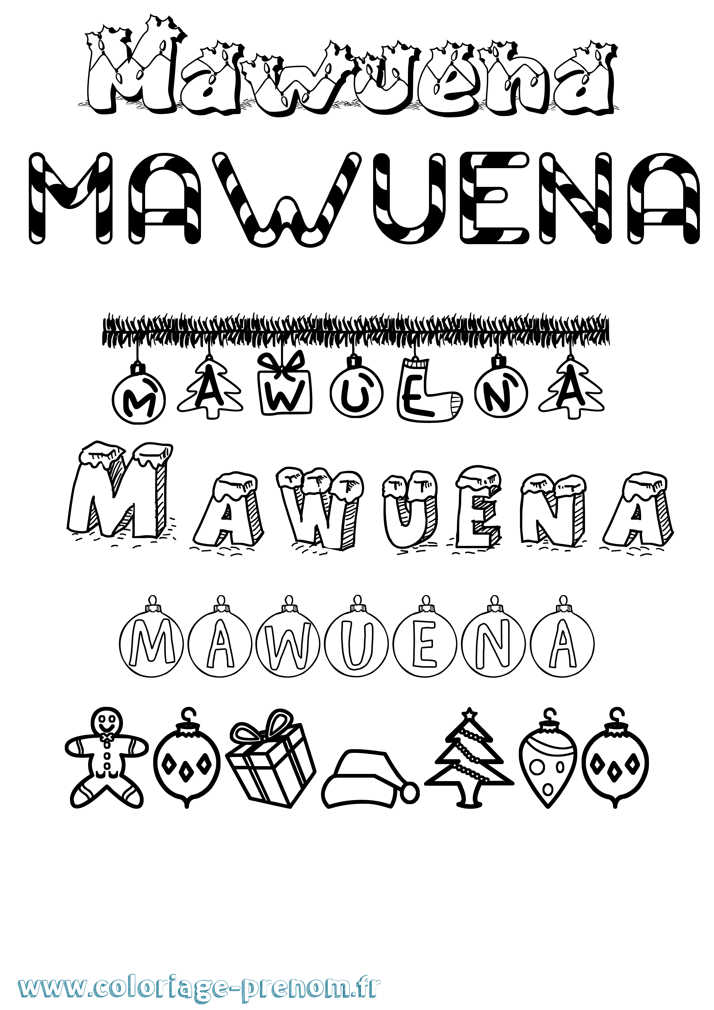 Coloriage prénom Mawuena Noël