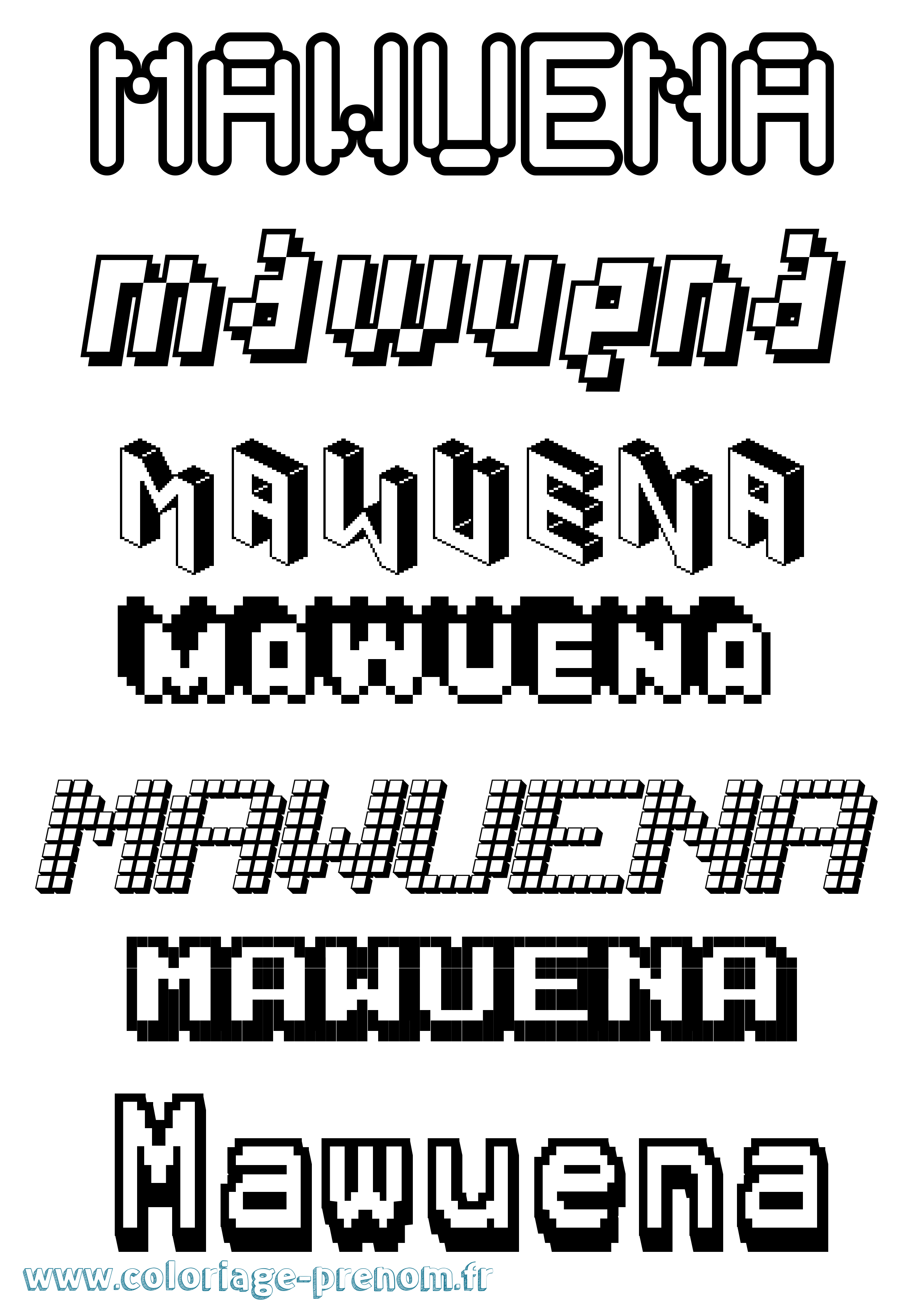 Coloriage prénom Mawuena Pixel