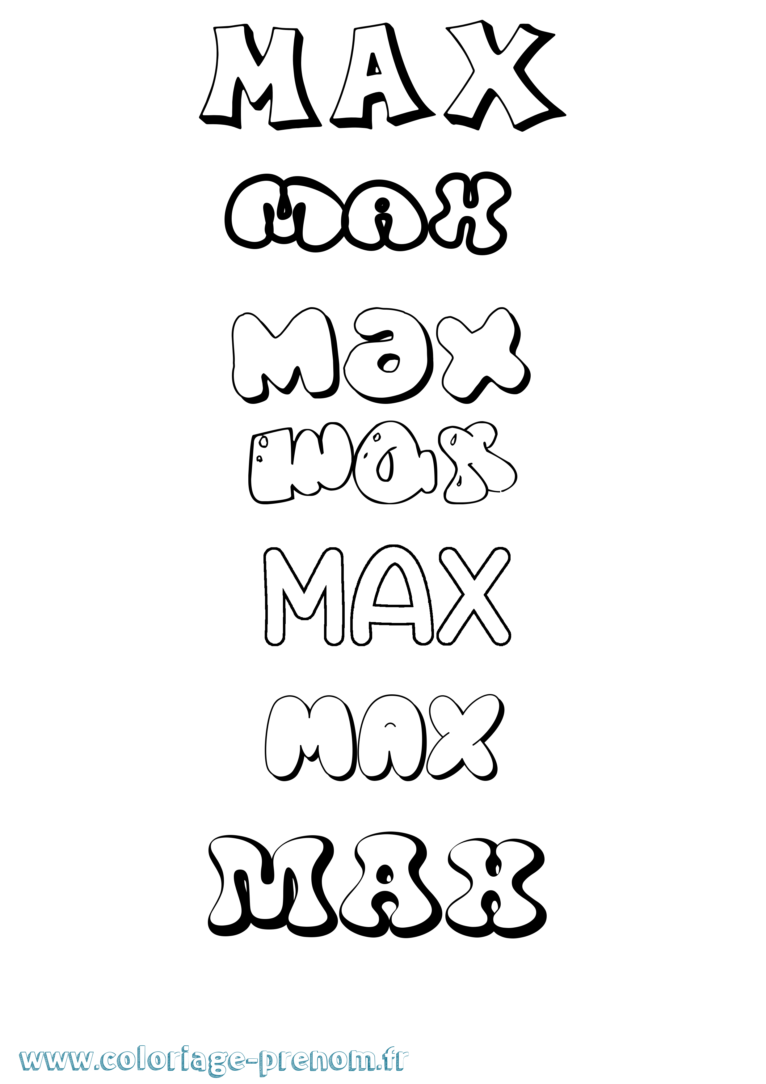 Coloriage prénom Max Bubble