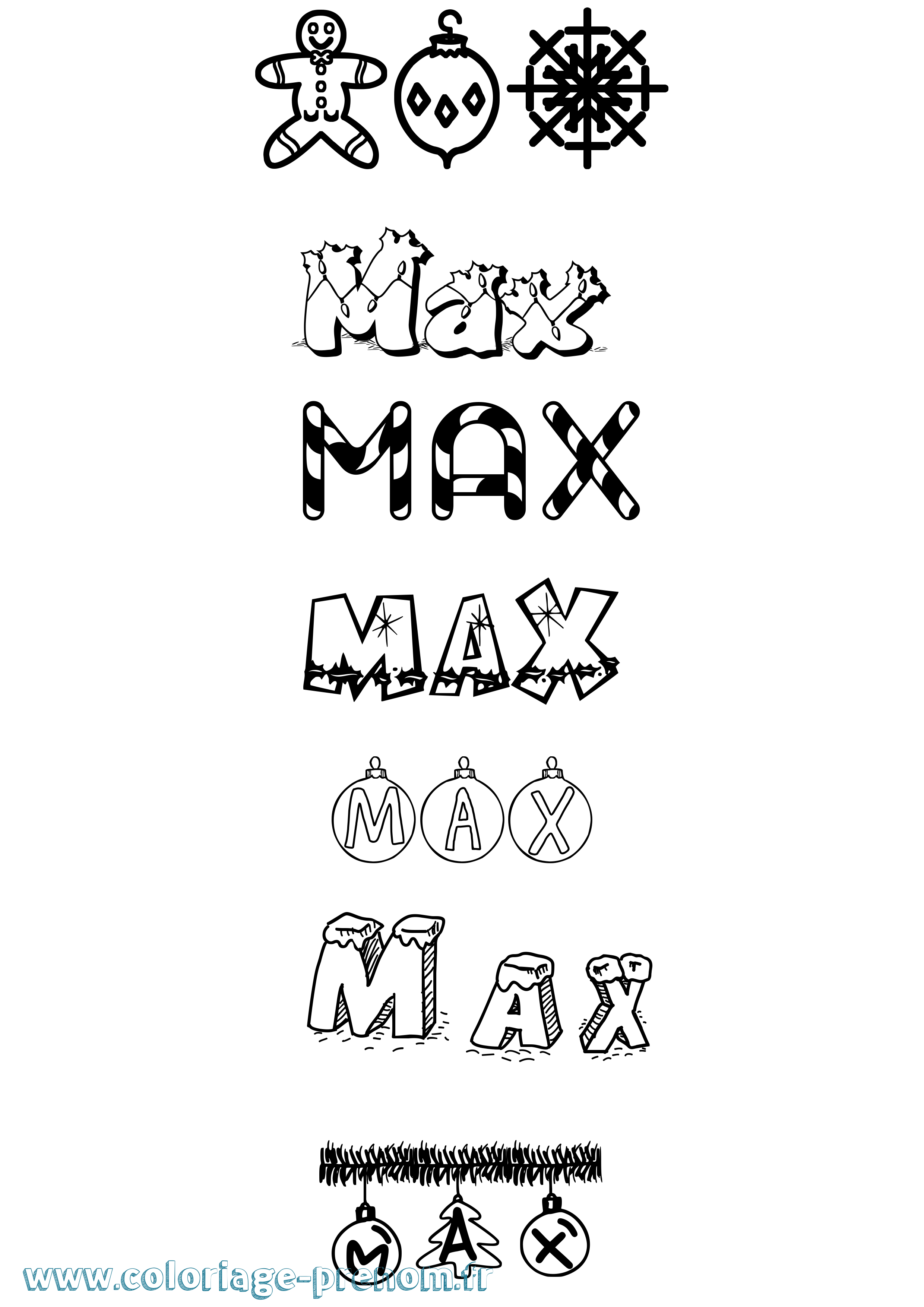 Coloriage prénom Max Noël