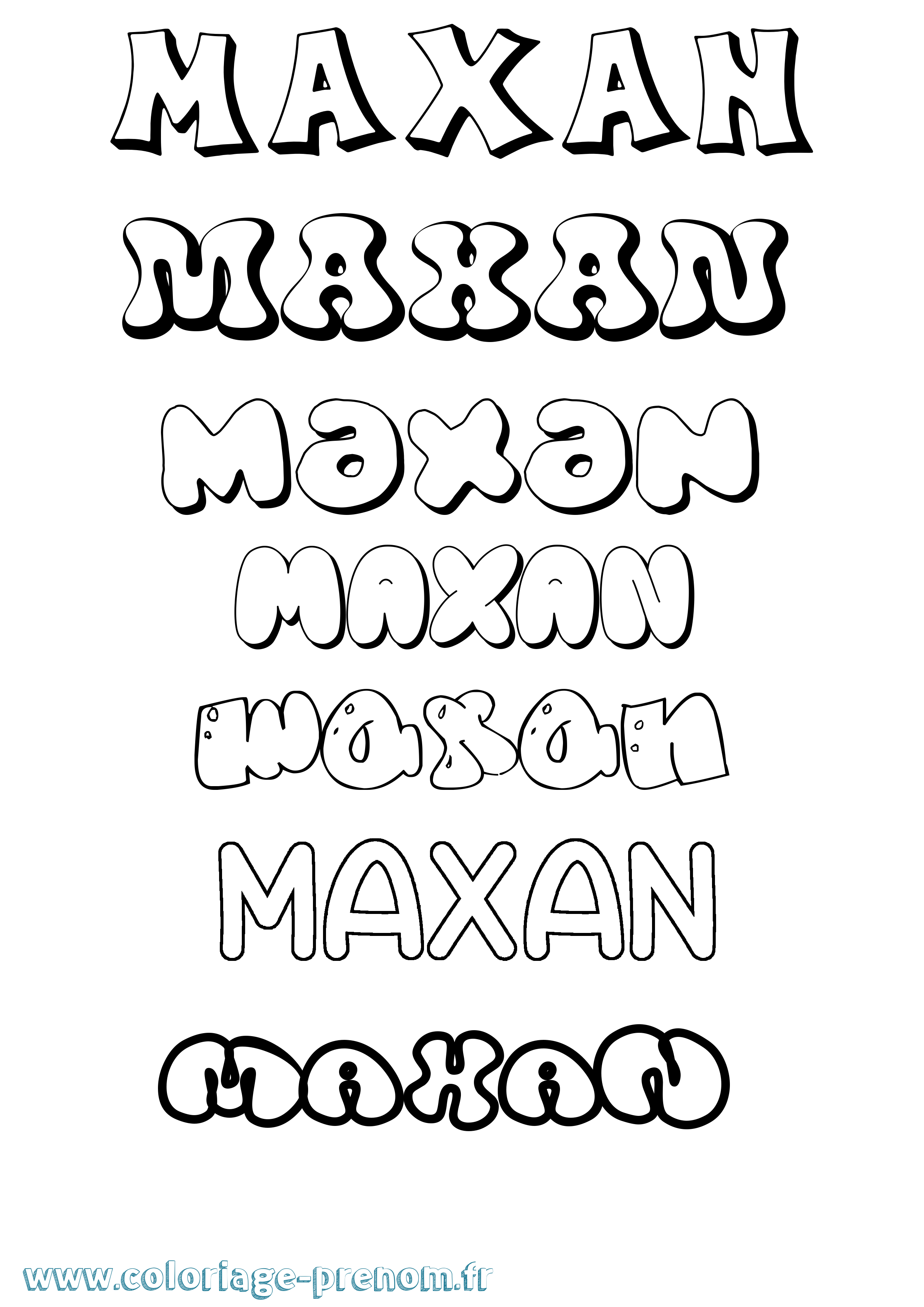 Coloriage prénom Maxan Bubble