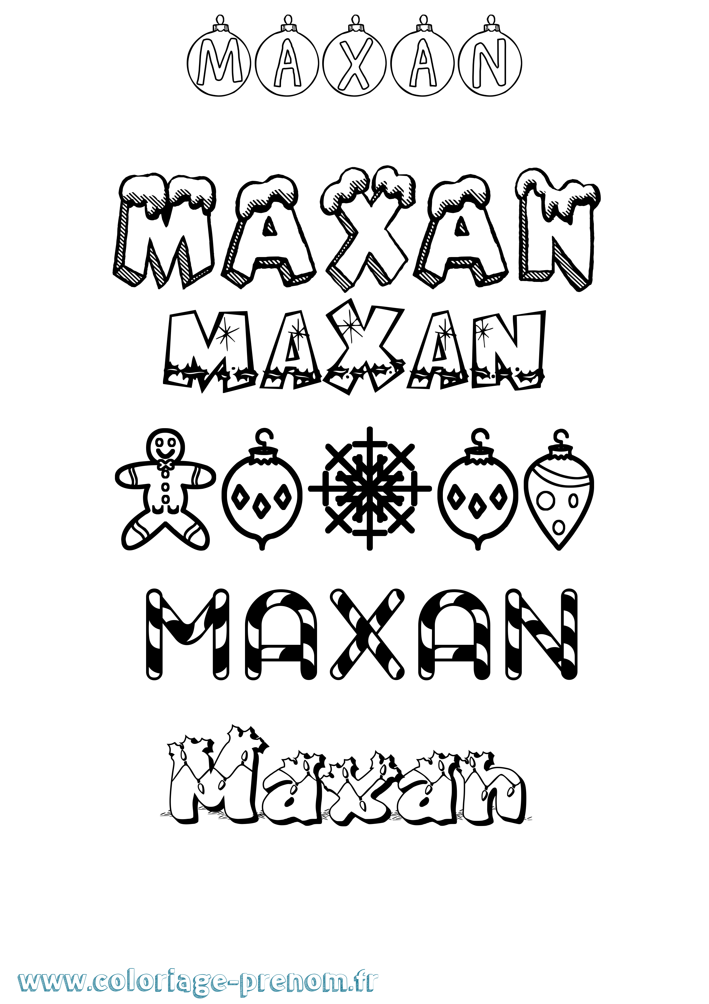 Coloriage prénom Maxan Noël