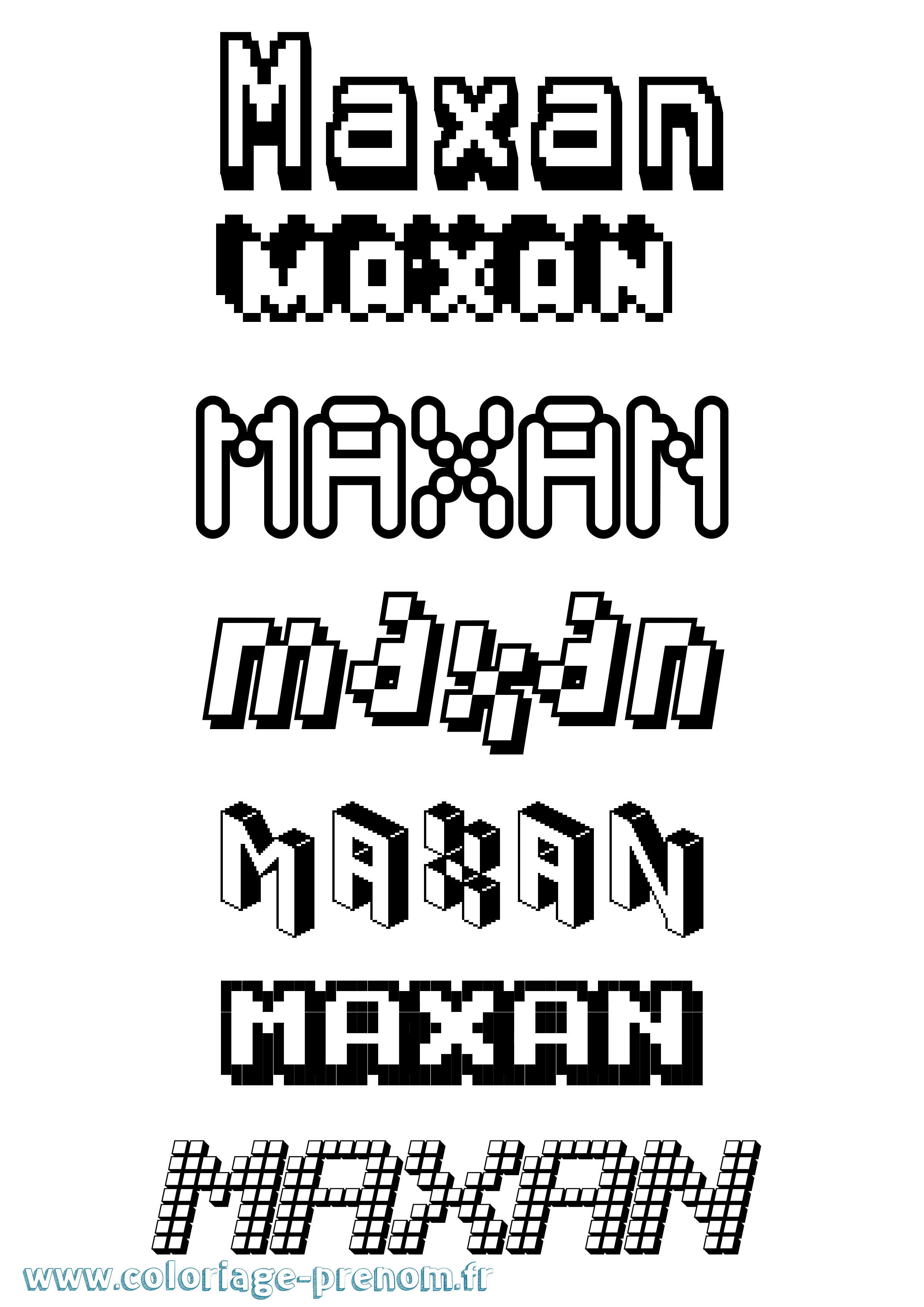 Coloriage prénom Maxan Pixel
