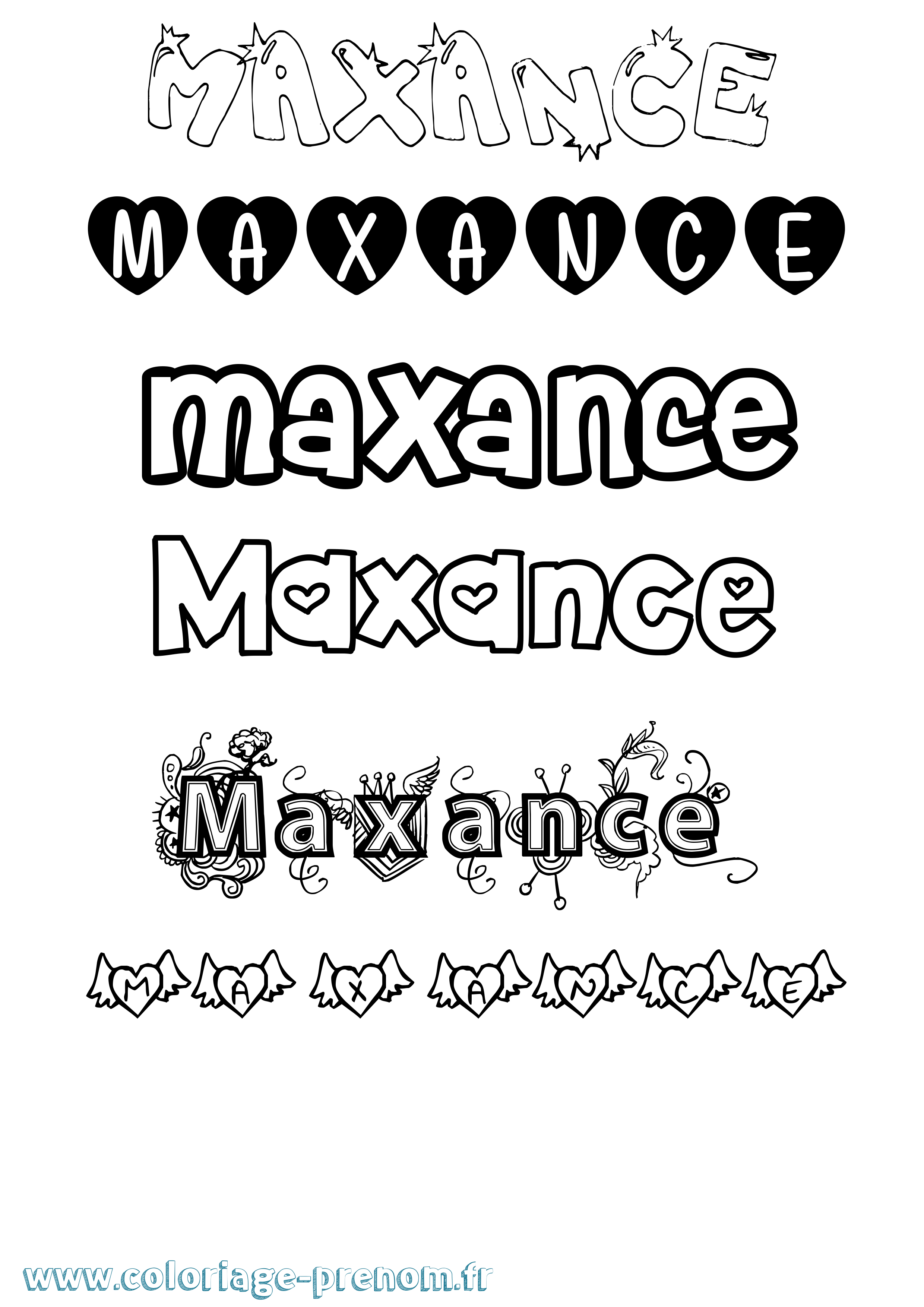 Coloriage prénom Maxance Girly