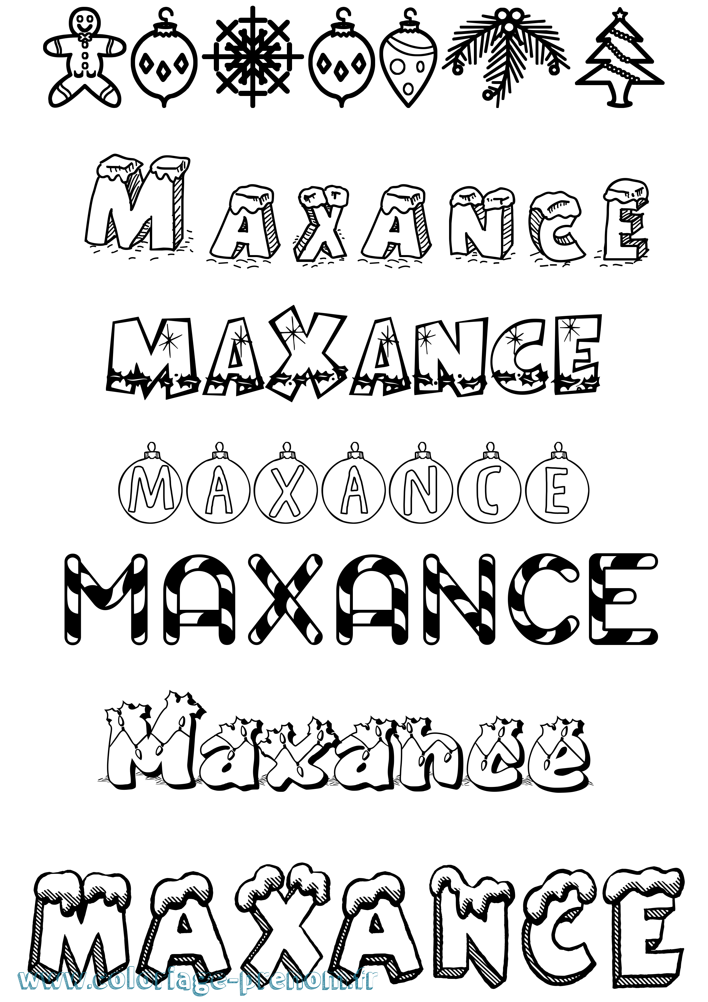 Coloriage prénom Maxance Noël