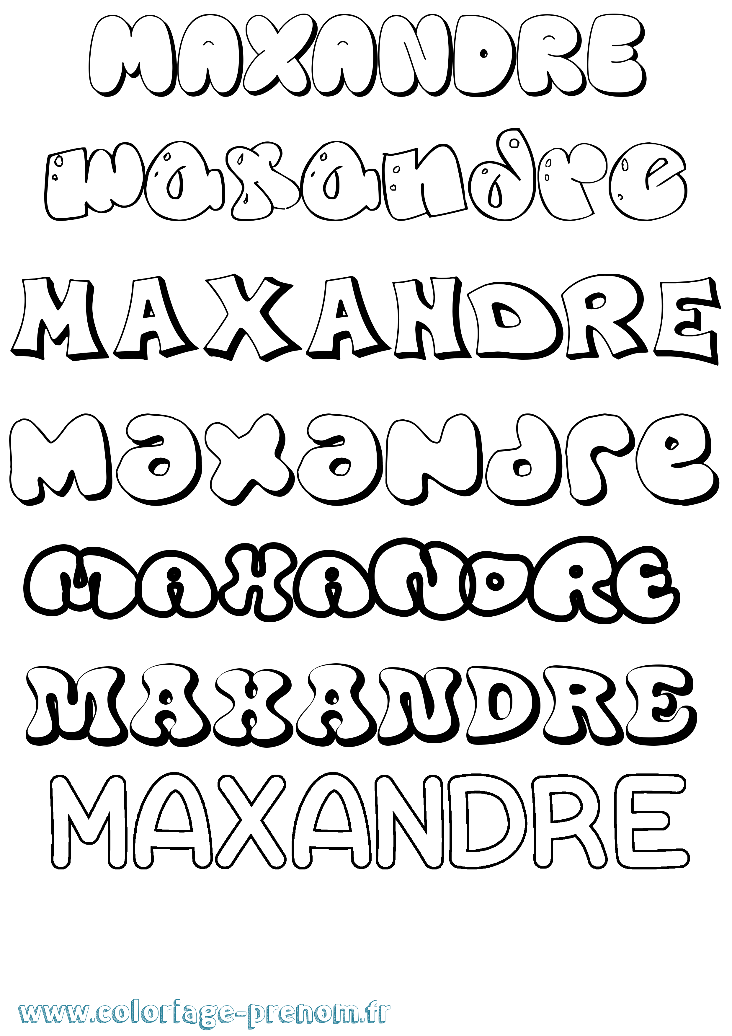 Coloriage prénom Maxandre Bubble