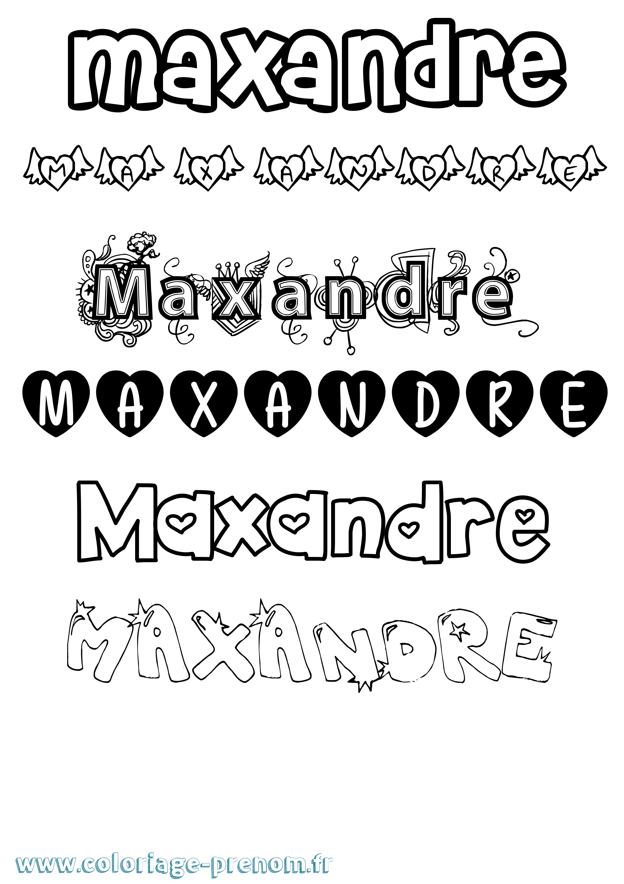 Coloriage prénom Maxandre Girly