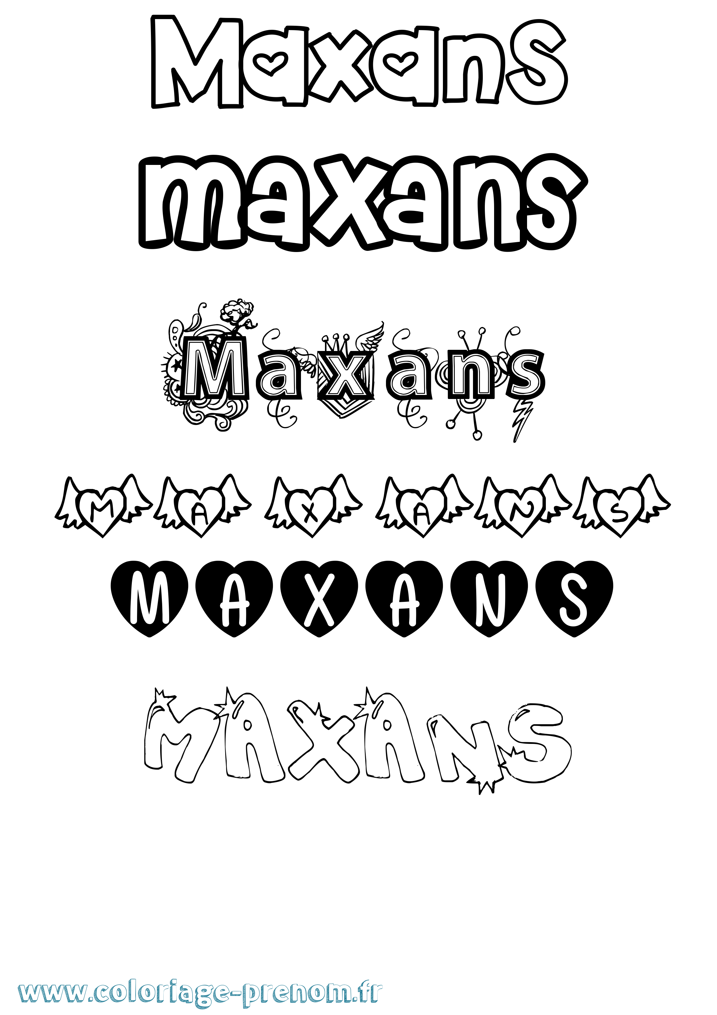 Coloriage prénom Maxans Girly