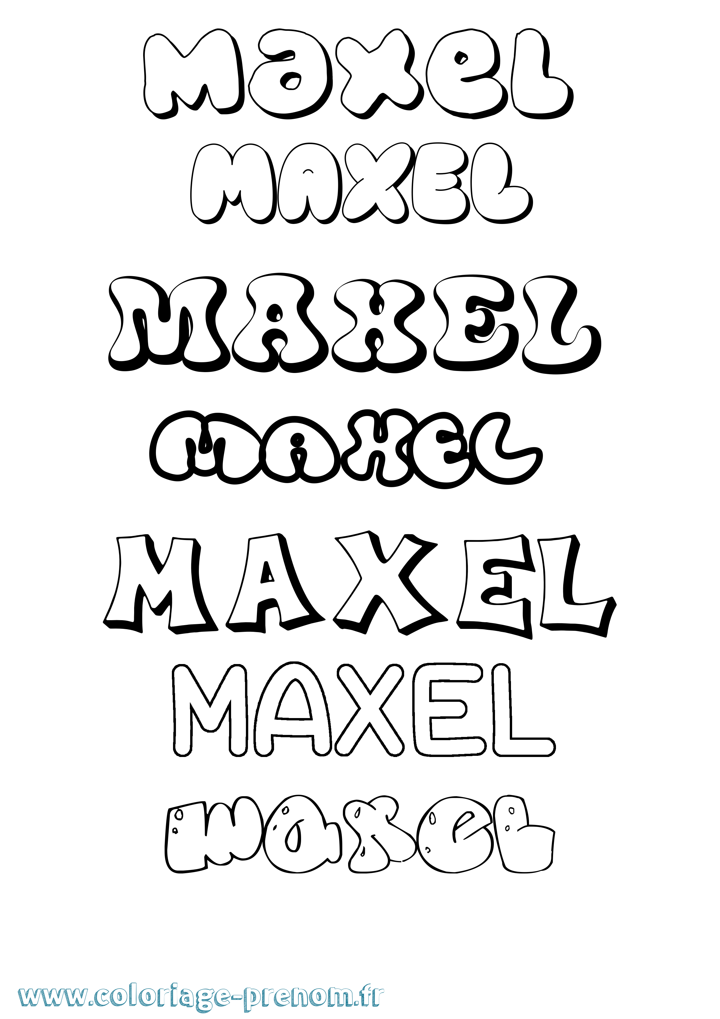 Coloriage prénom Maxel Bubble