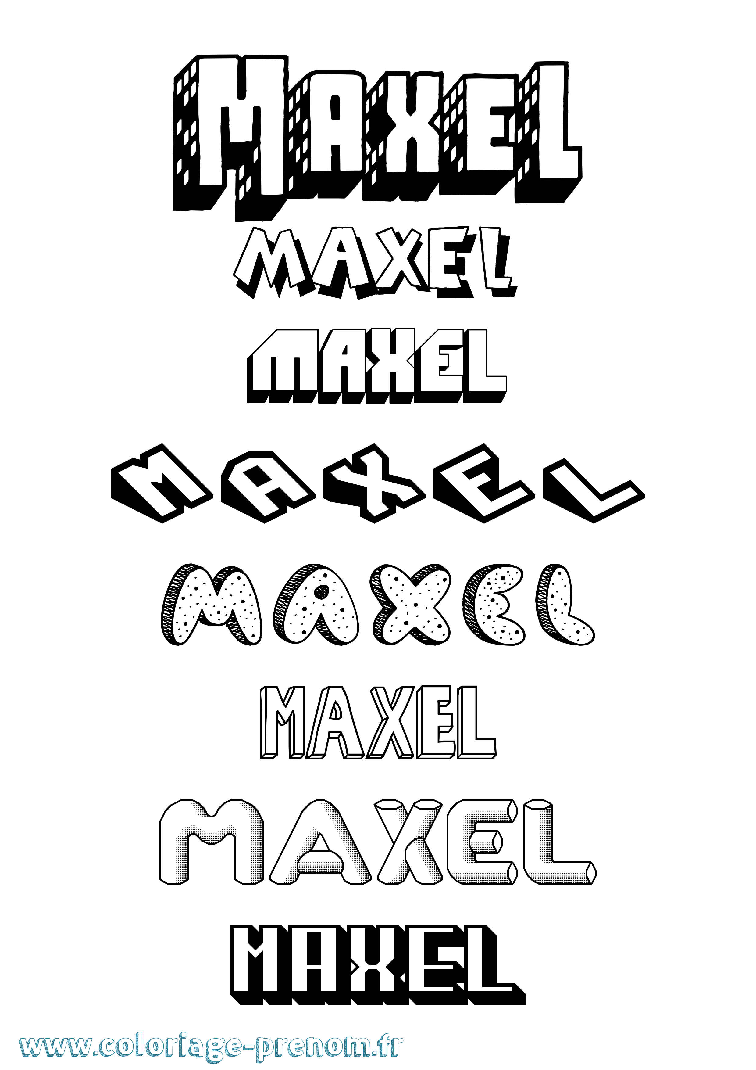 Coloriage prénom Maxel Effet 3D