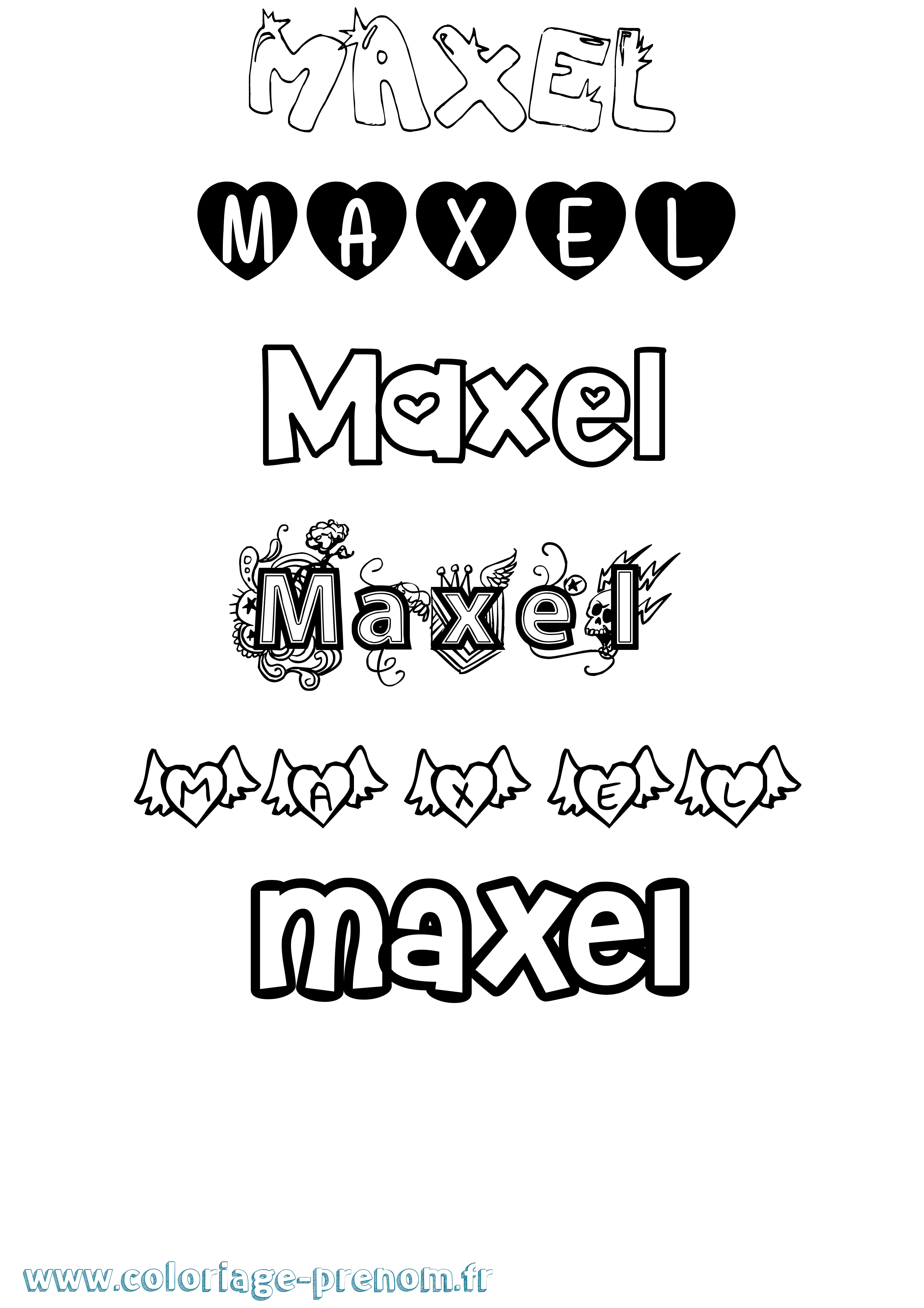 Coloriage prénom Maxel Girly