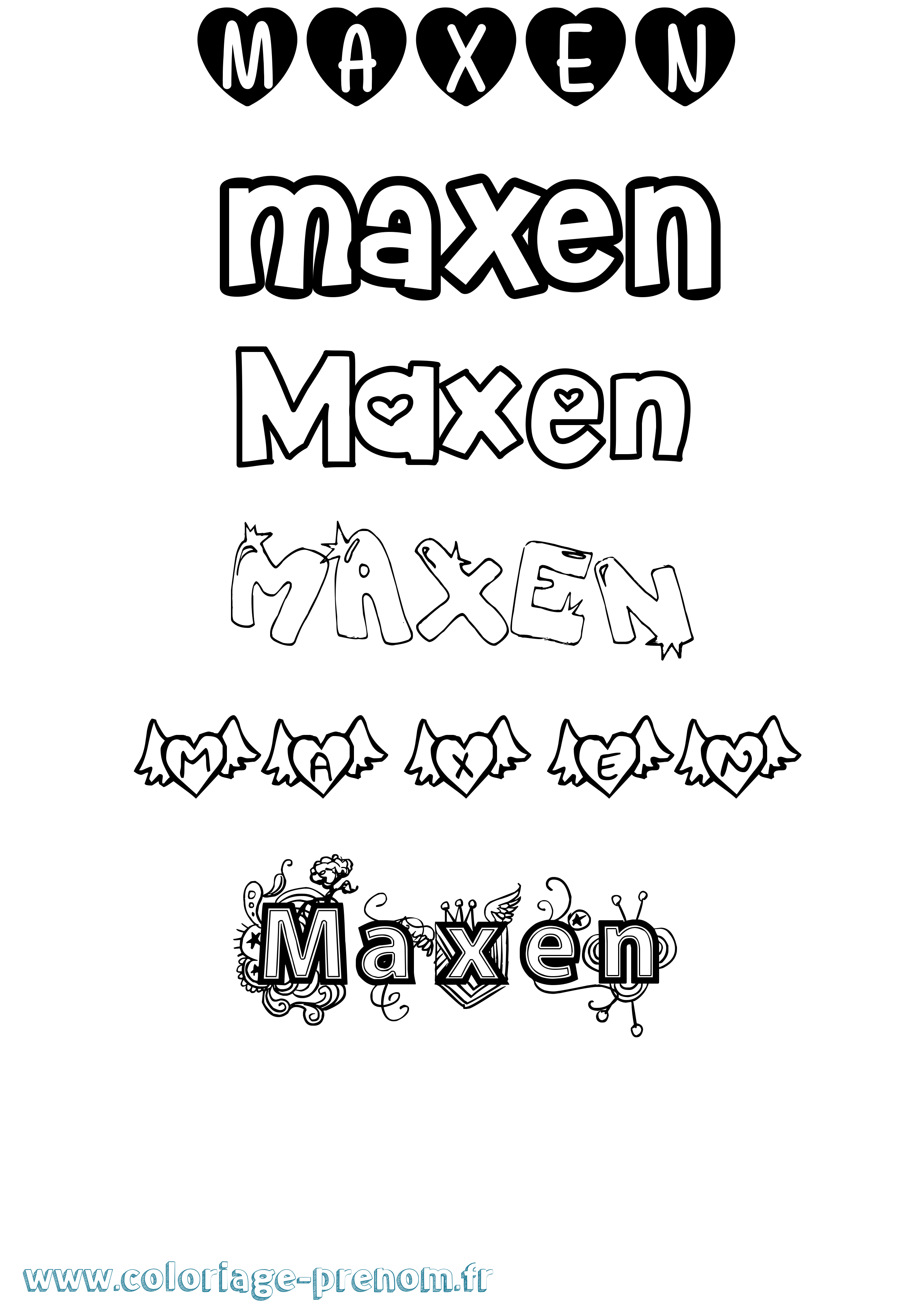 Coloriage prénom Maxen Girly