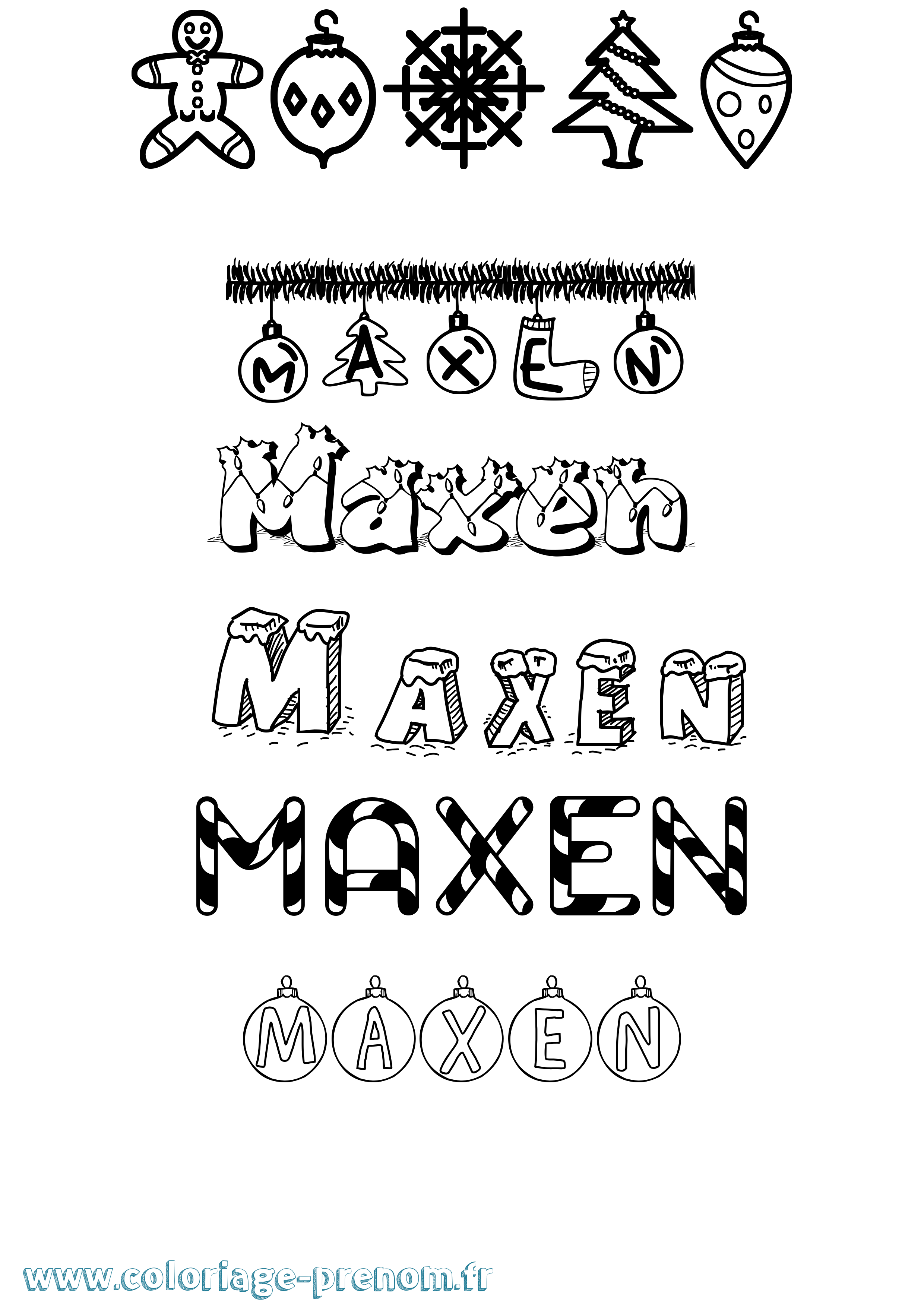 Coloriage prénom Maxen Noël