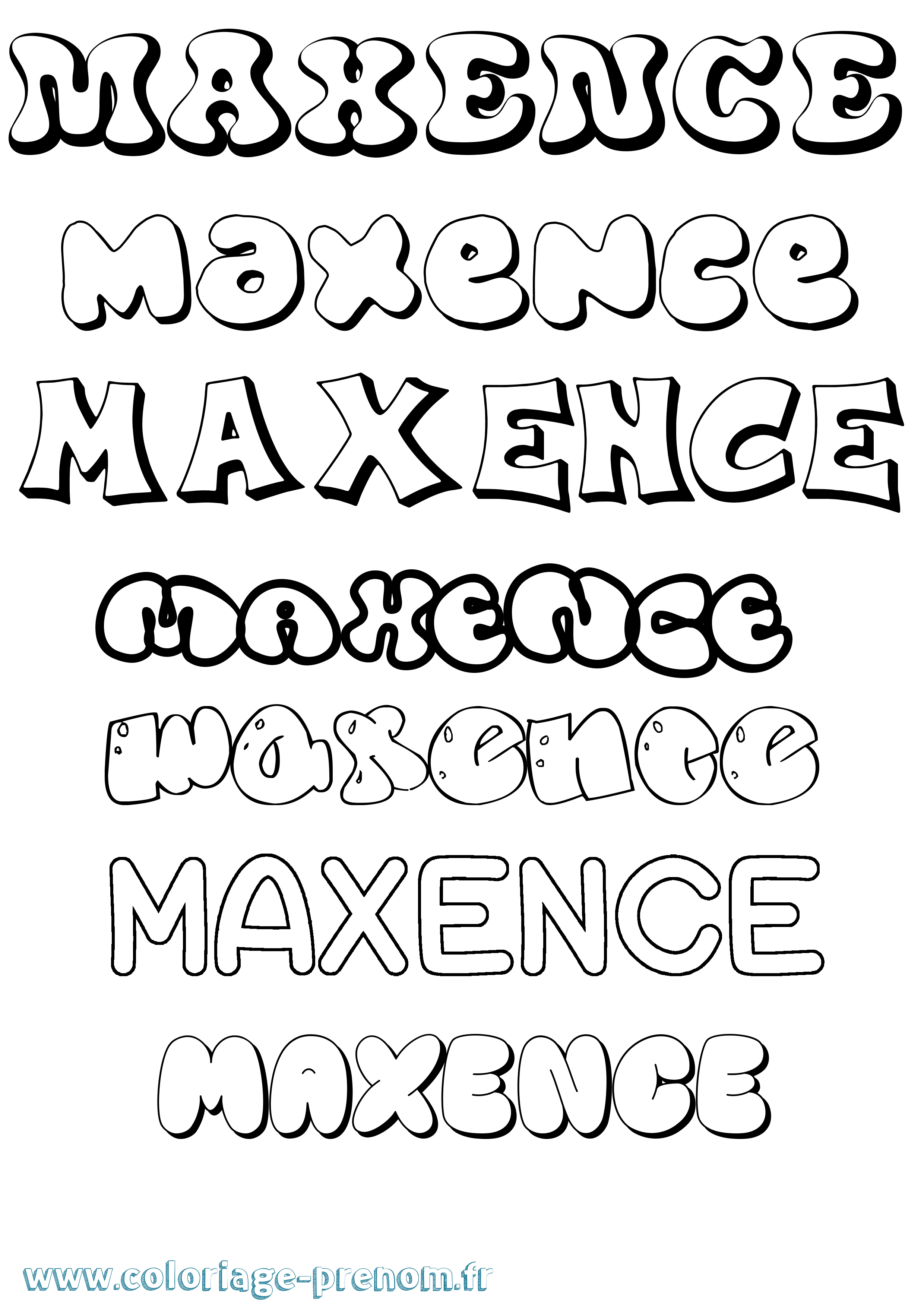 Coloriage prénom Maxence Bubble