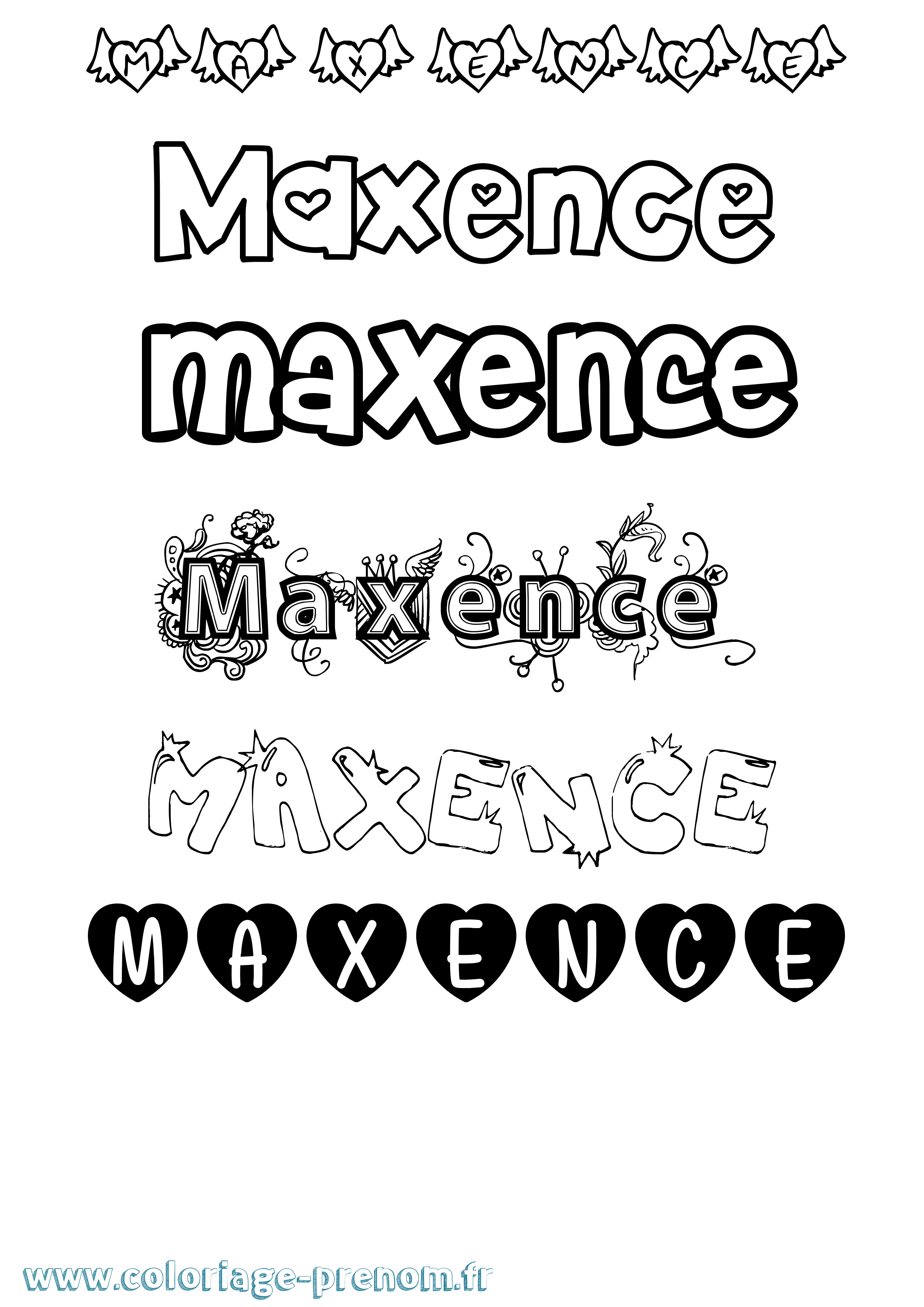 Coloriage prénom Maxence Girly