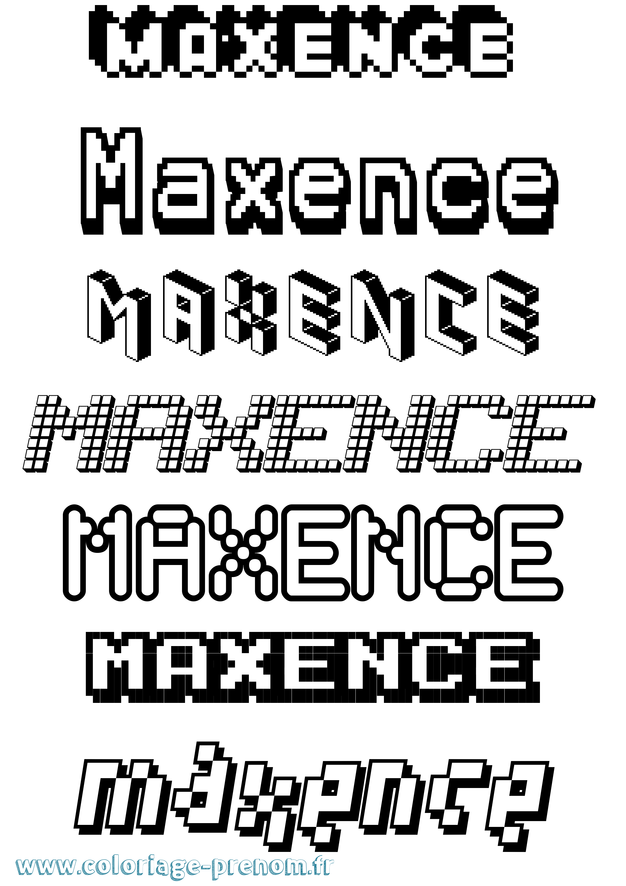 Coloriage prénom Maxence Pixel
