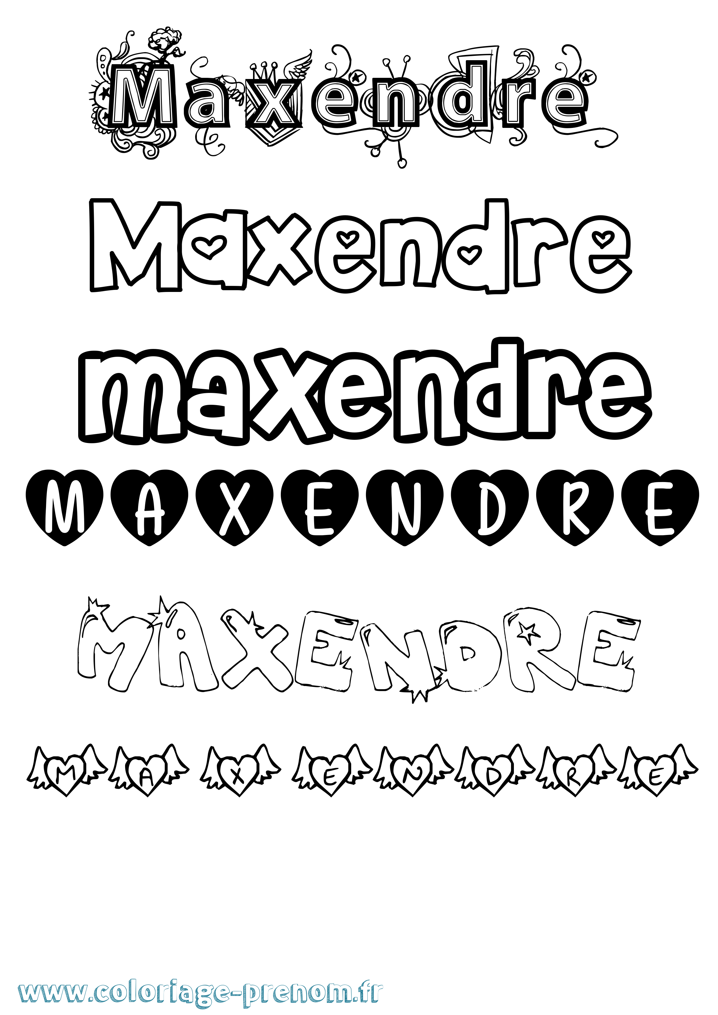 Coloriage prénom Maxendre Girly