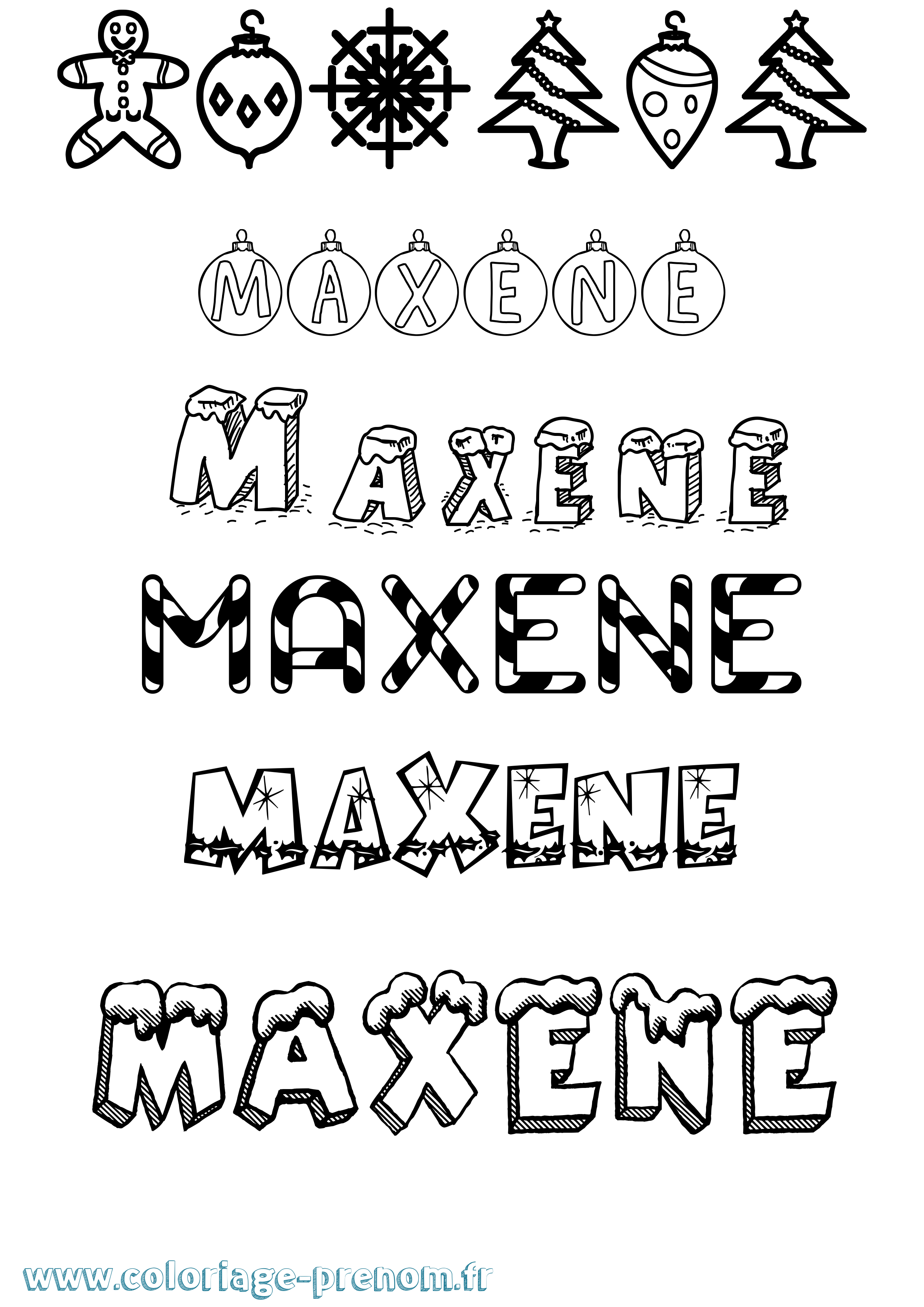 Coloriage prénom Maxene Noël