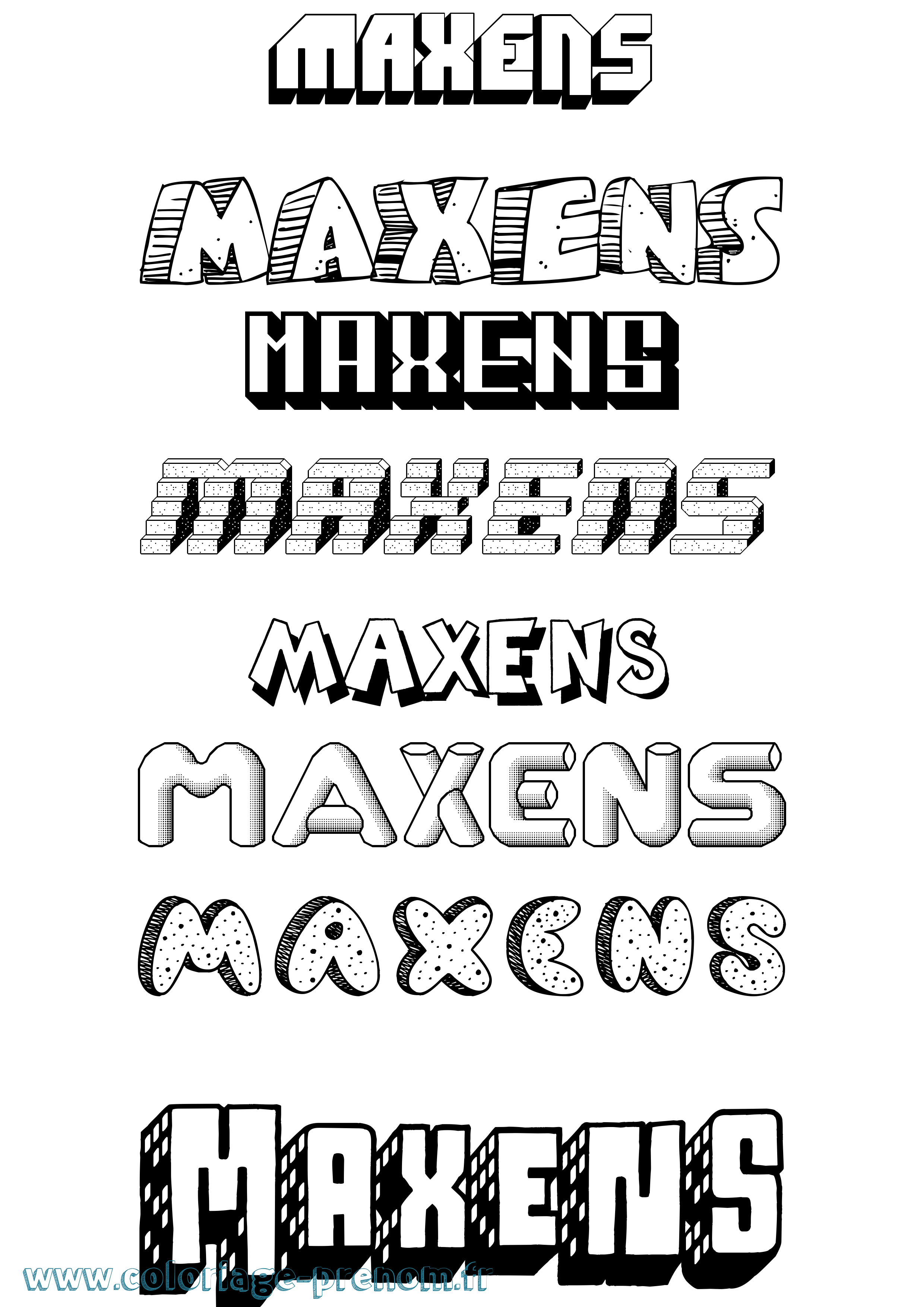 Coloriage prénom Maxens Effet 3D